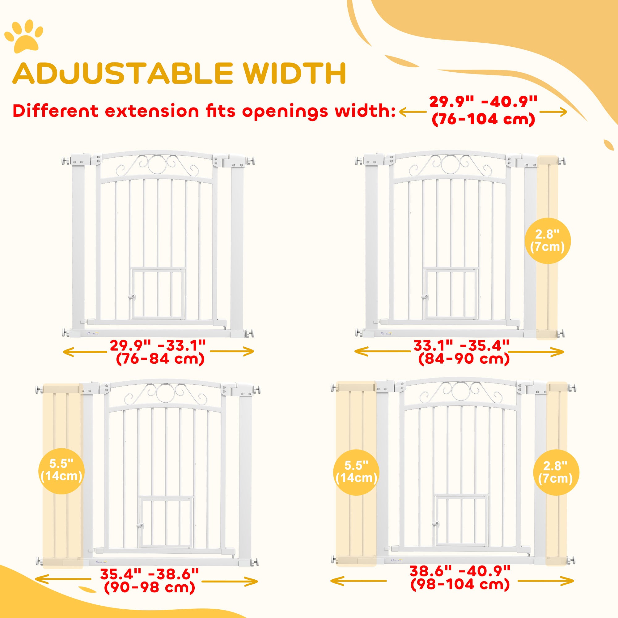 PawHut Dog Gate, Walk Through Pet Gate with Small Pet Door, Auto Close, for Doorways, House, Stair, 2 Extension Kits, Pressure Mount Kit, 30"-41" W x 30" H