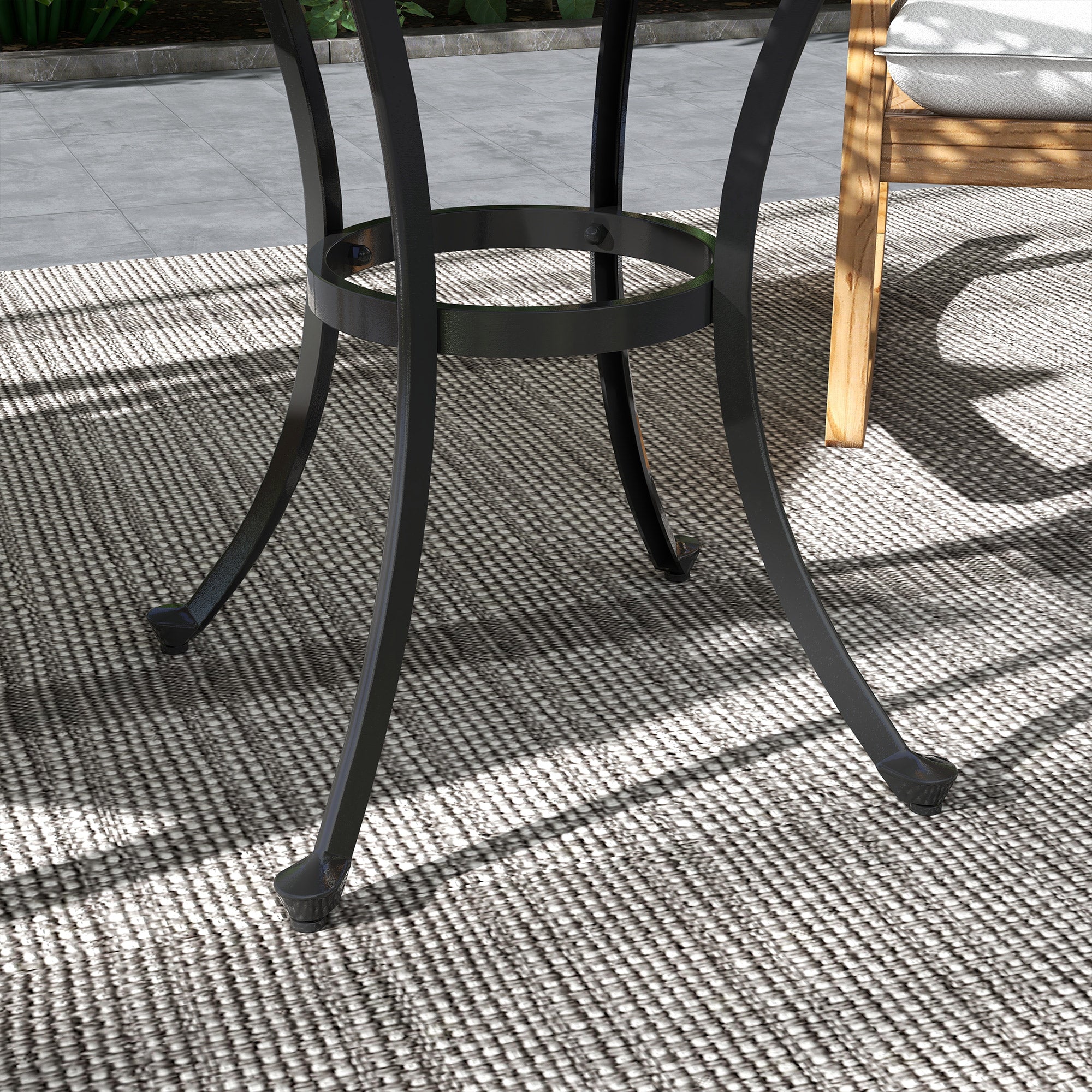 Outsunny 23.6" Patio Table, Outdoor Coffee Table, Round Hollow Top Design Side Table with Cast Aluminium Frame, Adjustable Feet for Garden, Balcony, Black