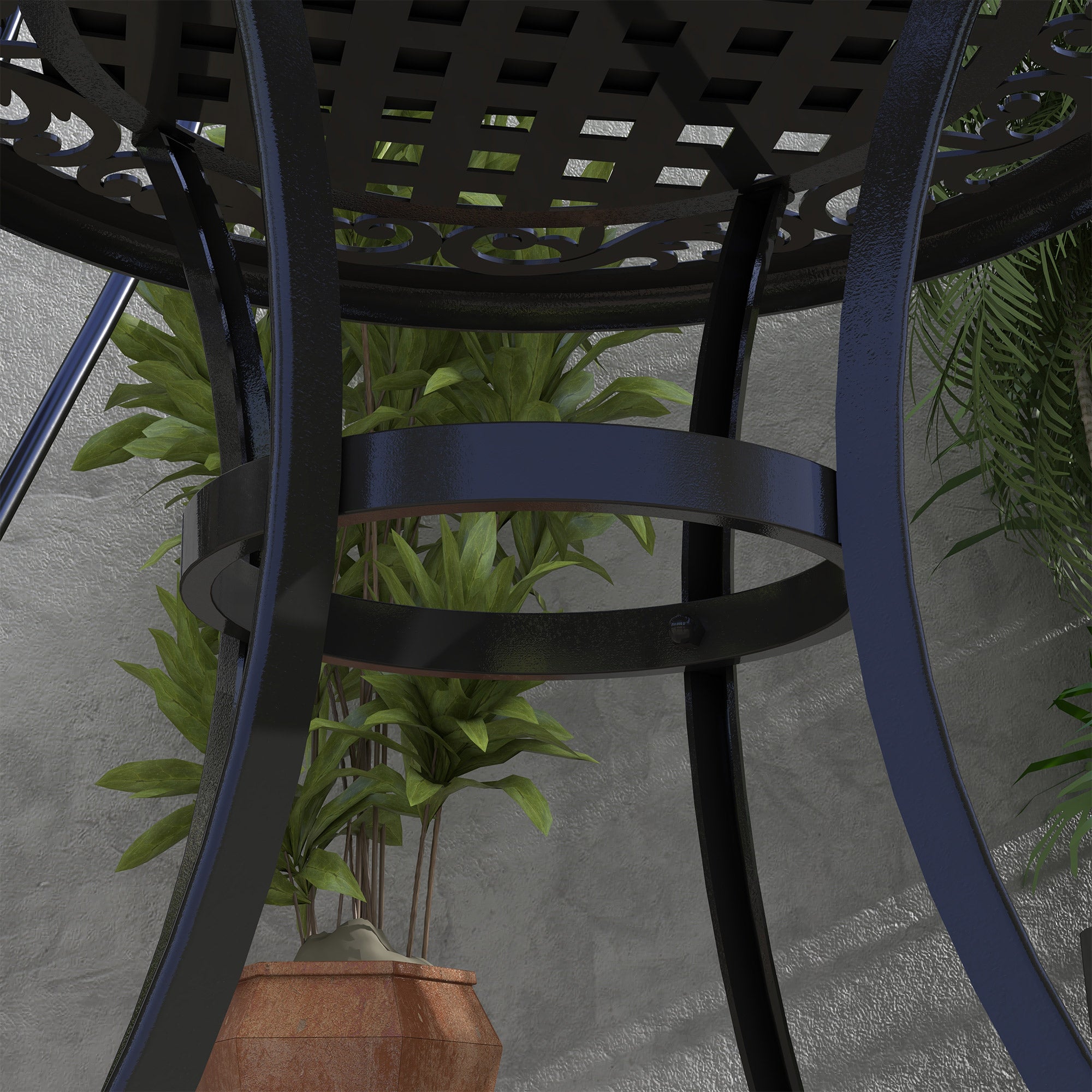 Outsunny 23.6" Patio Table, Outdoor Coffee Table, Round Hollow Top Design Side Table with Cast Aluminium Frame, Adjustable Feet for Garden, Balcony, Black