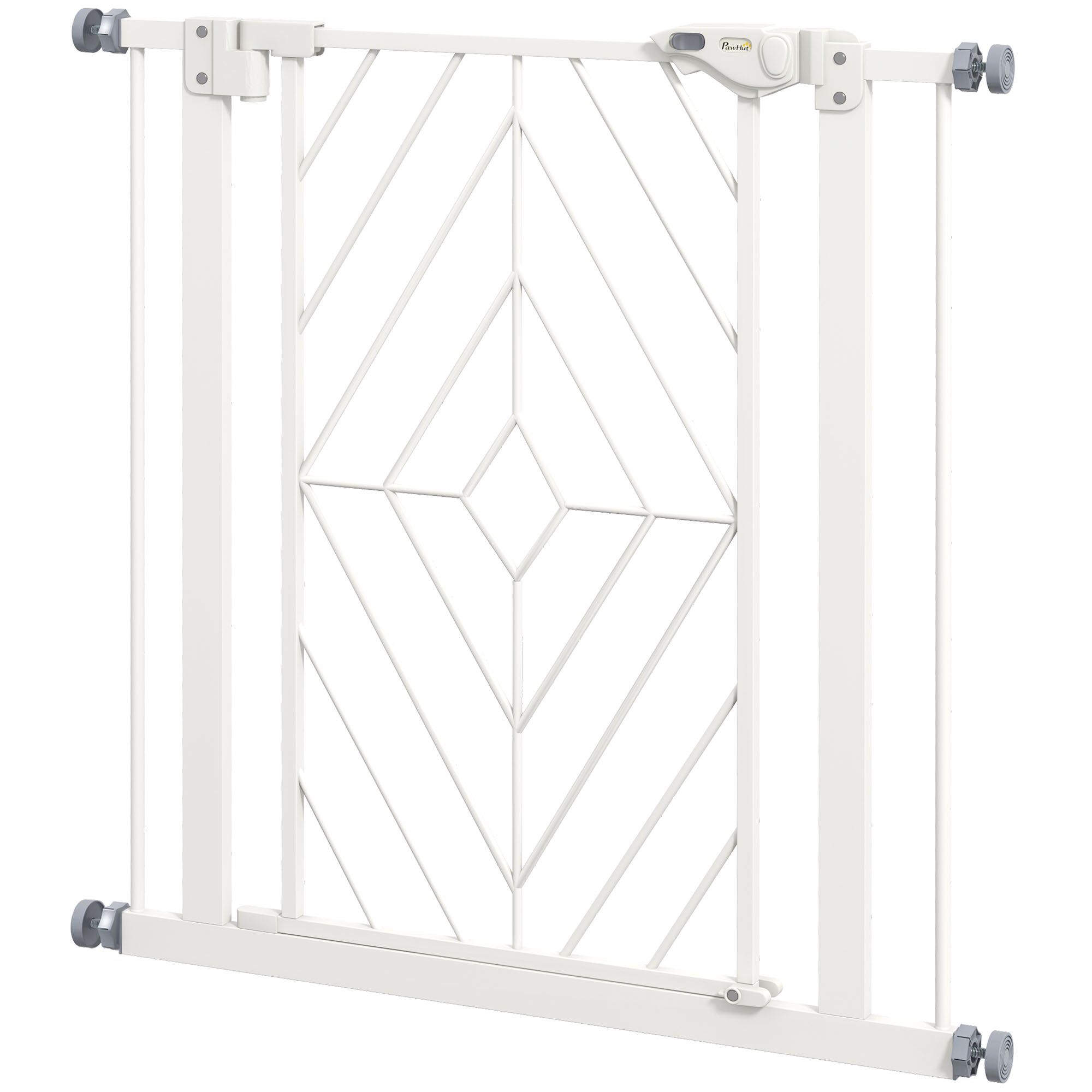 PawHut Pressure Fit Safety Gate for Doorways and Staircases, Dog Gate with Auto Closing Door, Pet Barrier for Hallways with Double Locking, Openings 74-80cm - White
