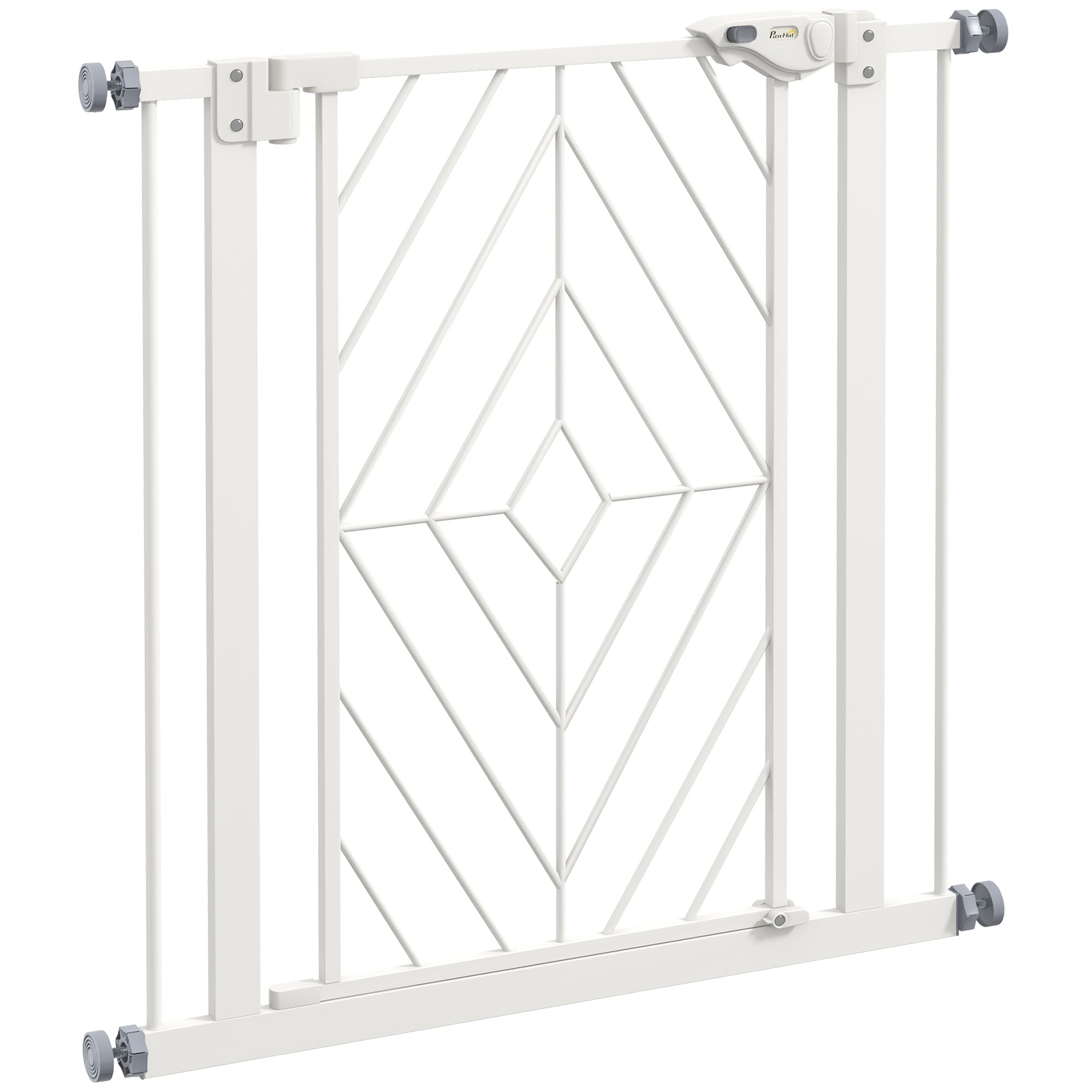 PawHut Pressure Fit Safety Gate for Doorways and Staircases, Dog Gate with Auto Closing Door, Pet Barrier for Hallways with Double Locking, Openings 74-80cm - White