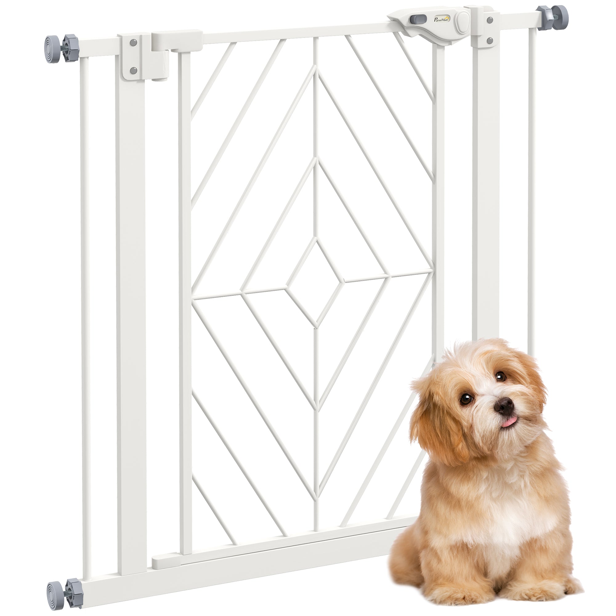 PawHut Pressure Fit Safety Gate for Doorways and Staircases, Dog Gate with Auto Closing Door, Pet Barrier for Hallways with Double Locking, Openings 74-80cm - White
