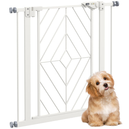 PawHut Pressure Fit Safety Gate for Doorways and Staircases, Dog Gate with Auto Closing Door, Pet Barrier for Hallways with Double Locking, Openings 74-80cm - White