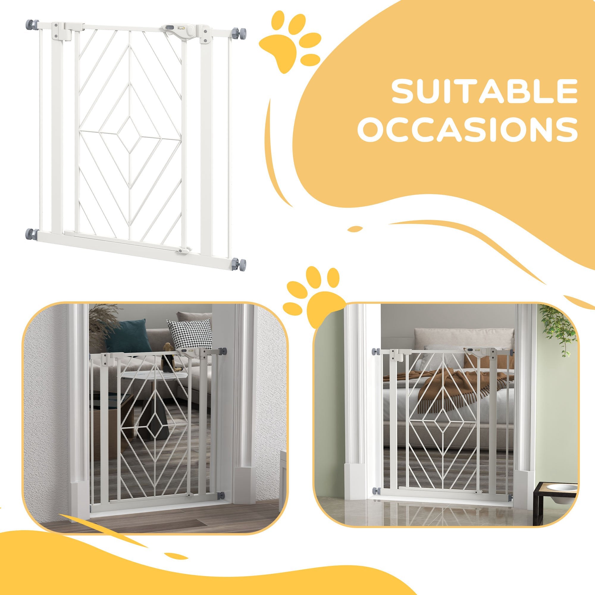 PawHut Pressure Fit Safety Gate for Doorways and Staircases, Dog Gate with Auto Closing Door, Pet Barrier for Hallways with Double Locking, Openings 74-80cm - White