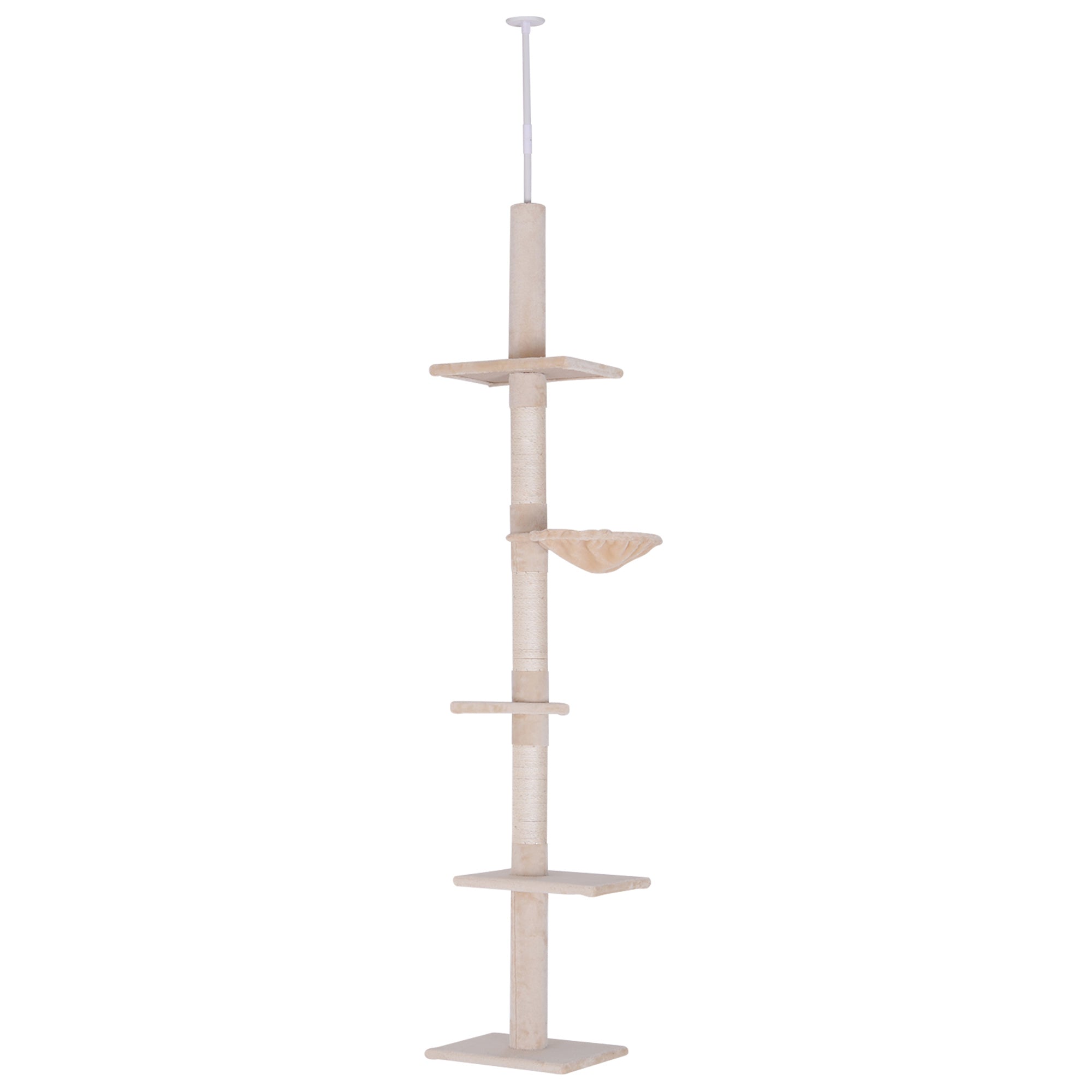 PawHut 8.5ft Cat Climbing Tree 5-Tier Kitty Activity Center Floor-to-Ceiling Cat Climber Toy with Scratching Post Play Rest Post Pet Furniture Beige