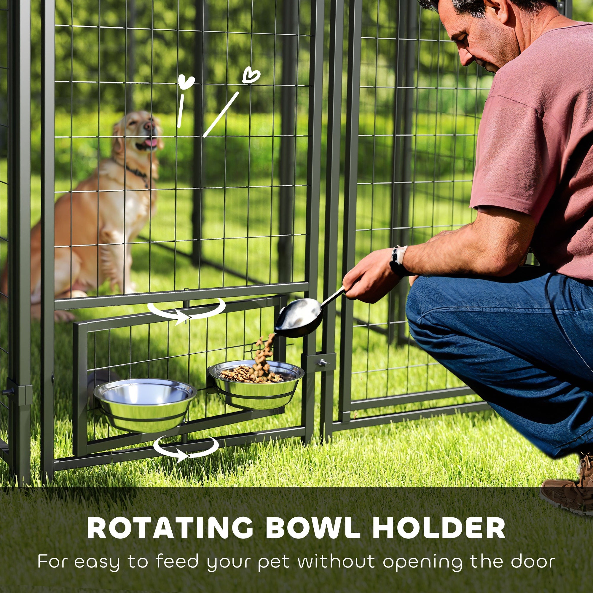 PawHut 8' x 4' x 6' Outdoor Dog Kennel, Dog Playpen with Rotating Bowl Holders, Walk-in Heavy Duty Dog Cage with Waterproof UV Protection Cover, Red