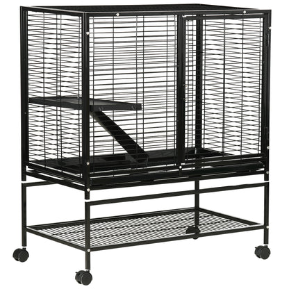 PawHut 42" Small Animal Cage with Wheels Removable Tray, 2-Tier Pet Playpen for Ferrets Chinchillas Guinea Pigs Kittens with Platform, Ramp