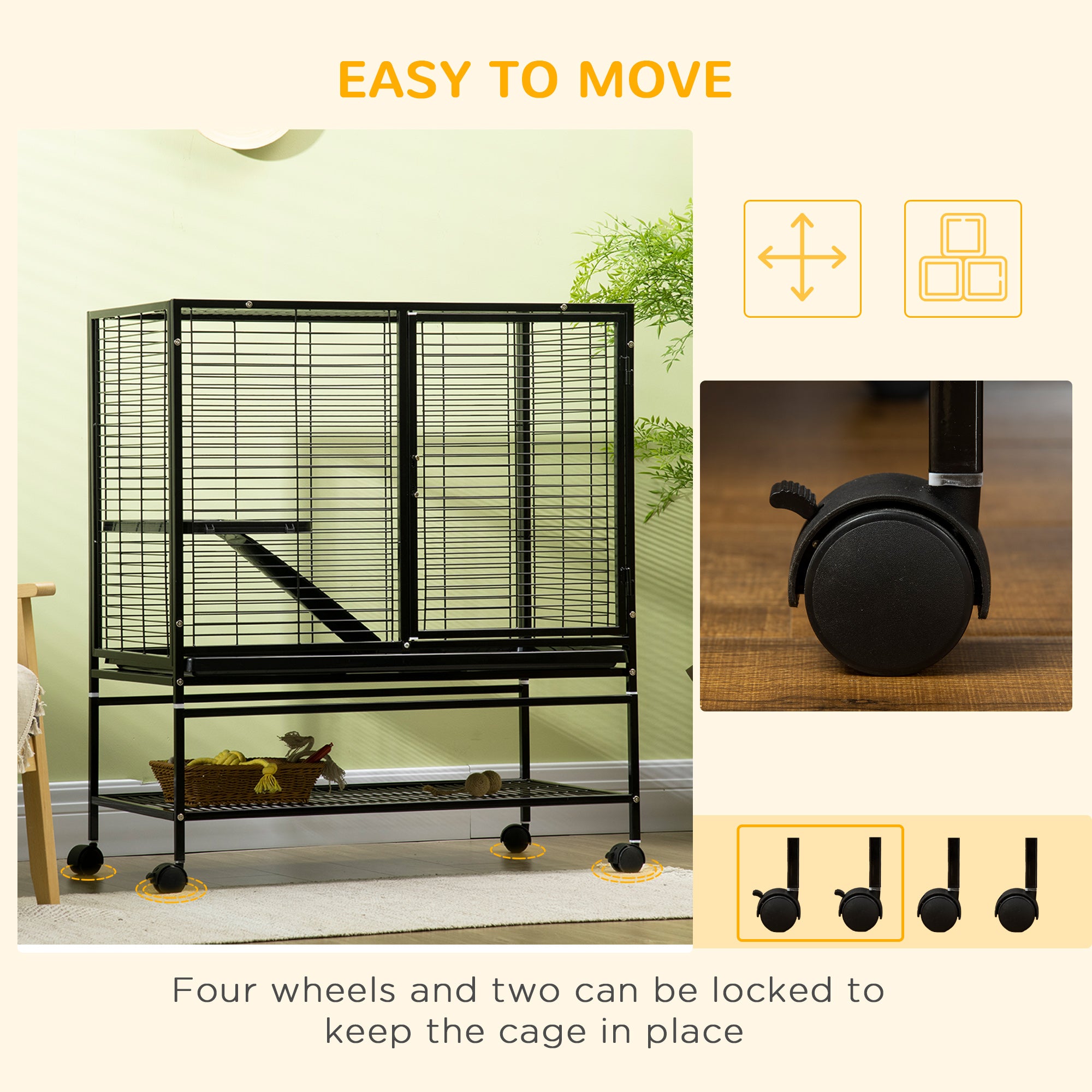 PawHut 42" Small Animal Cage with Wheels Removable Tray, 2-Tier Pet Playpen for Ferrets Chinchillas Guinea Pigs Kittens with Platform, Ramp