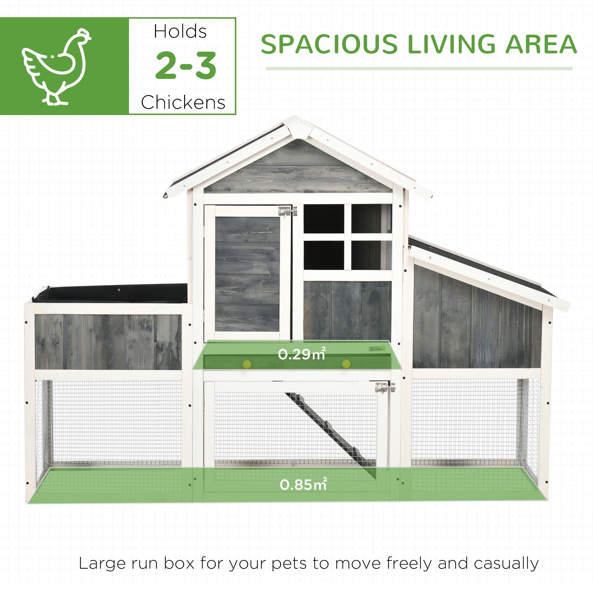 PawHut 63" Wooden Chicken Coop with Garden Bed, Small Outdoor Hen House with Nesting Box Removable Tray, Ramps Run, for Garden Backyard, Storm Gray