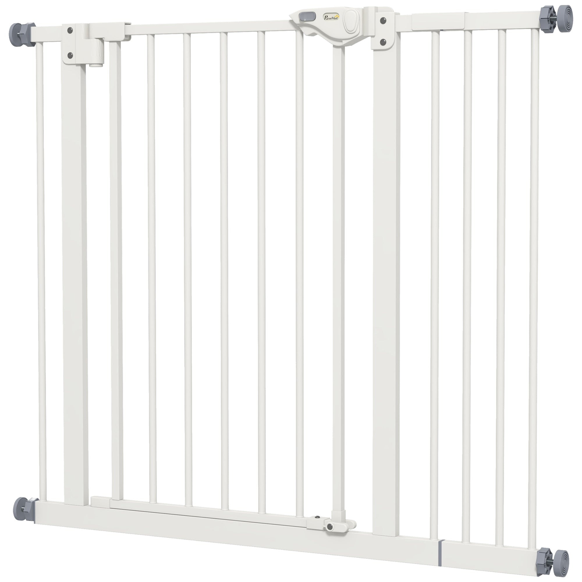PawHut Dog Gate Stair Gate Pressure Fit Pets Barrier Auto Close for Doorway Hallway, 74-94cm Wide Adjustable, White