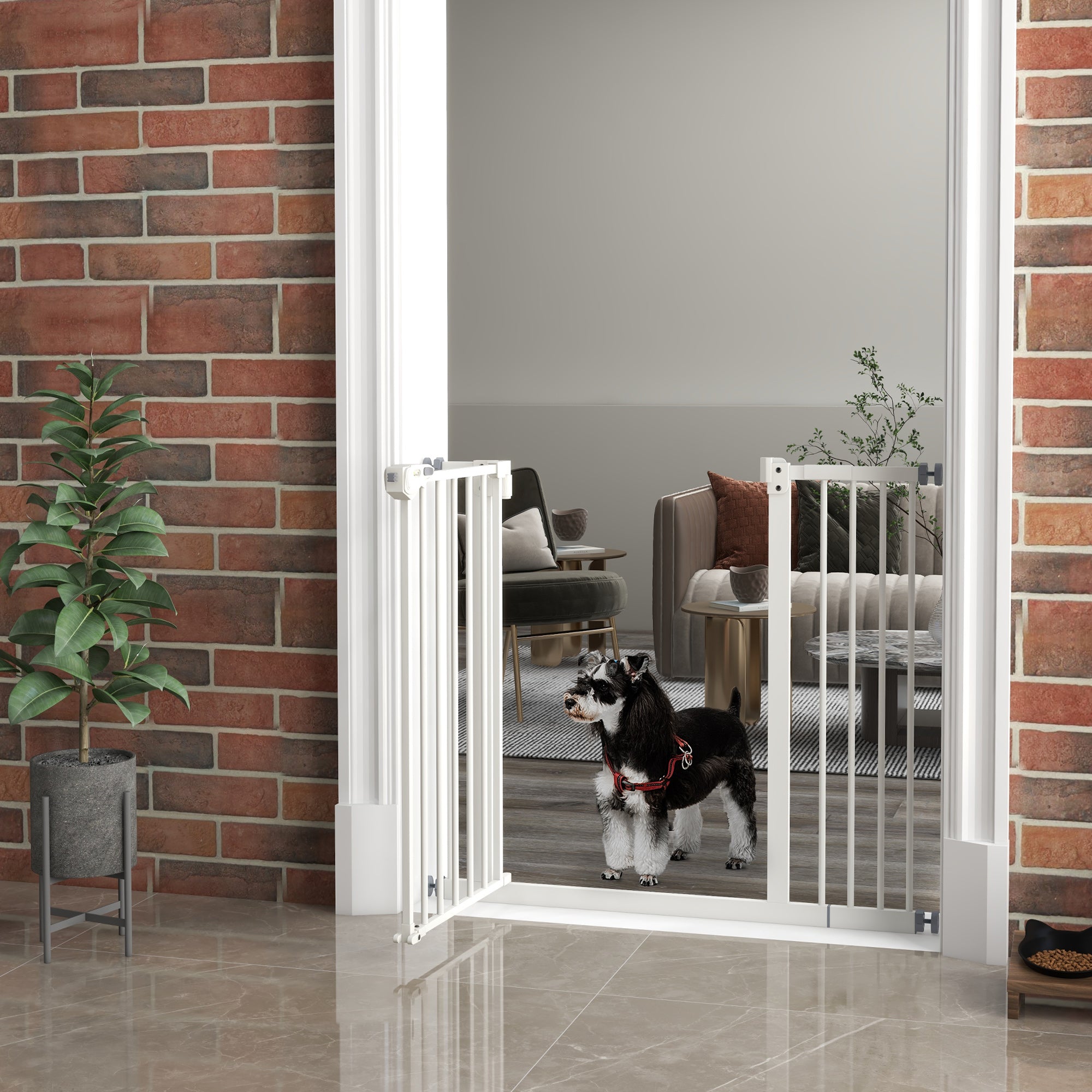 PawHut Dog Gate Stair Gate Pressure Fit Pets Barrier Auto Close for Doorway Hallway, 74-94cm Wide Adjustable, White