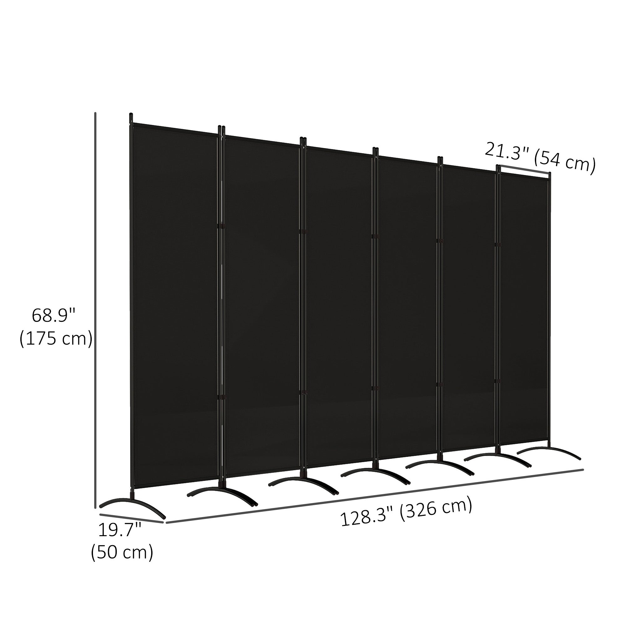 Outsunny 6 Panel Folding Outdoor Privacy Screen, 5.7FT Tall Room Divider with UV30+ Protection, Freestanding Privacy Panel Partition with Stable Base for Indoor Outdoor, Black