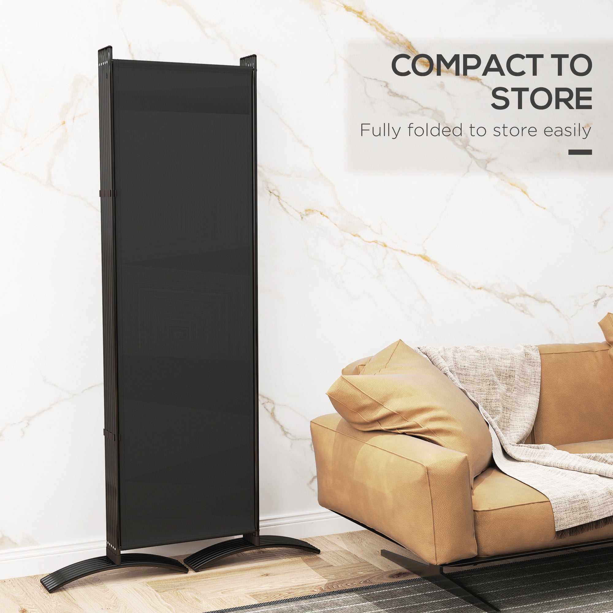 Outsunny 6 Panel Folding Outdoor Privacy Screen, 5.7FT Tall Room Divider with UV30+ Protection, Freestanding Privacy Panel Partition with Stable Base for Indoor Outdoor, Black