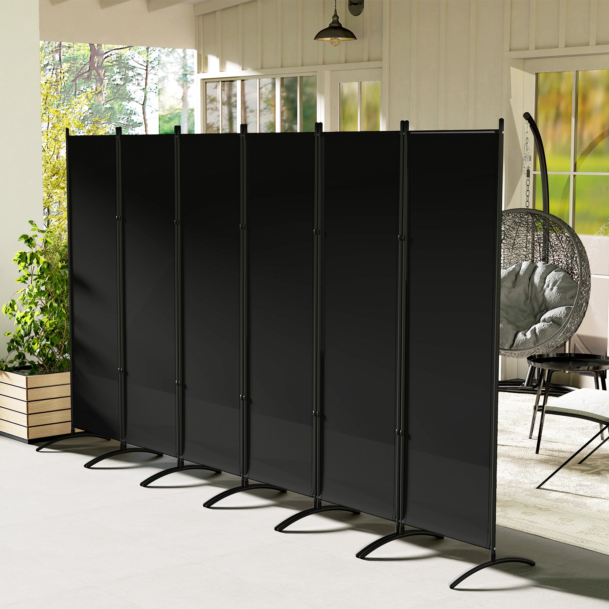Outsunny 6 Panel Folding Outdoor Privacy Screen, 5.7FT Tall Room Divider with UV30+ Protection, Freestanding Privacy Panel Partition with Stable Base for Indoor Outdoor, Black