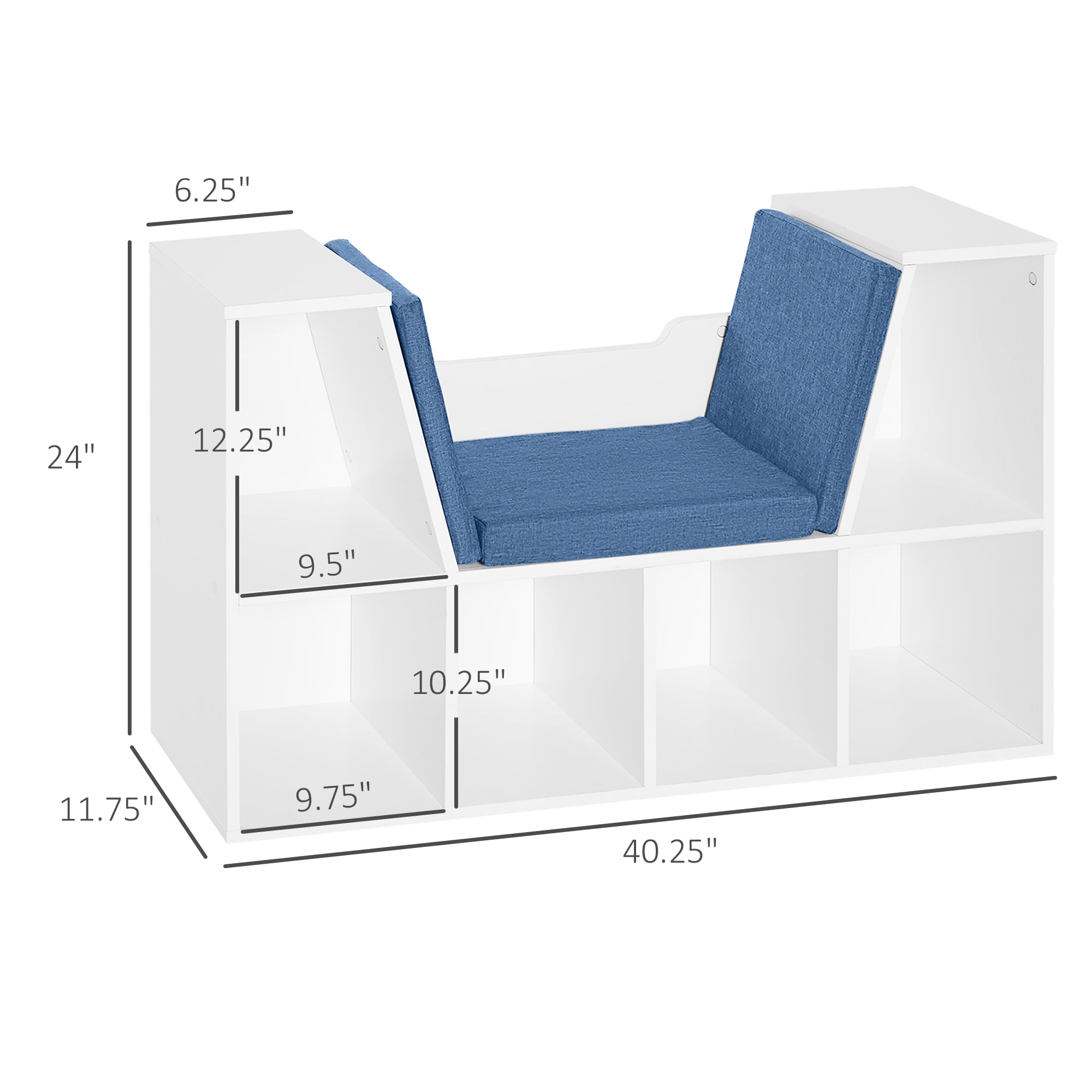 HOMCOM 6-Cubby Bookcase with Seat Cushion, Cube Storage Shelf Bookshelf with Reading Nook for Home Office, Study, Blue