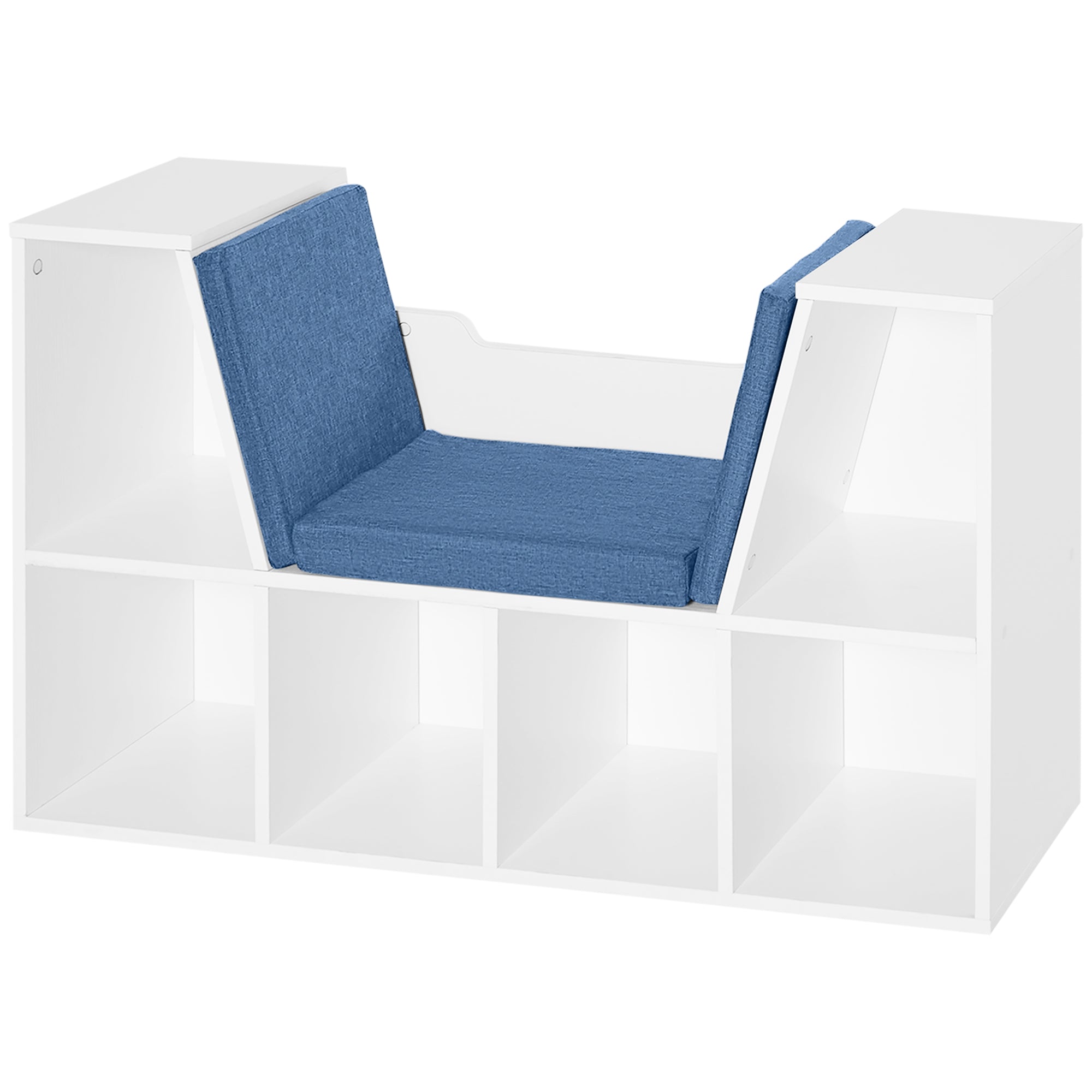 HOMCOM 6-Cubby Bookcase with Seat Cushion, Cube Storage Shelf Bookshelf with Reading Nook for Home Office, Study, Blue