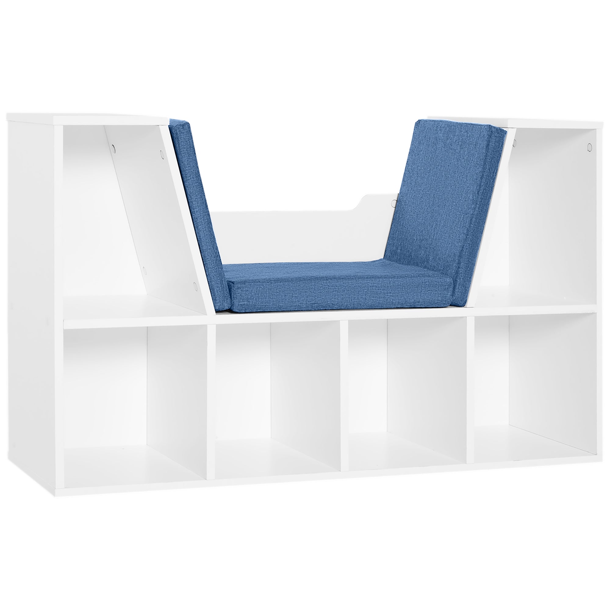 HOMCOM 6-Cubby Bookcase with Seat Cushion, Cube Storage Shelf Bookshelf with Reading Nook for Home Office, Study, Blue