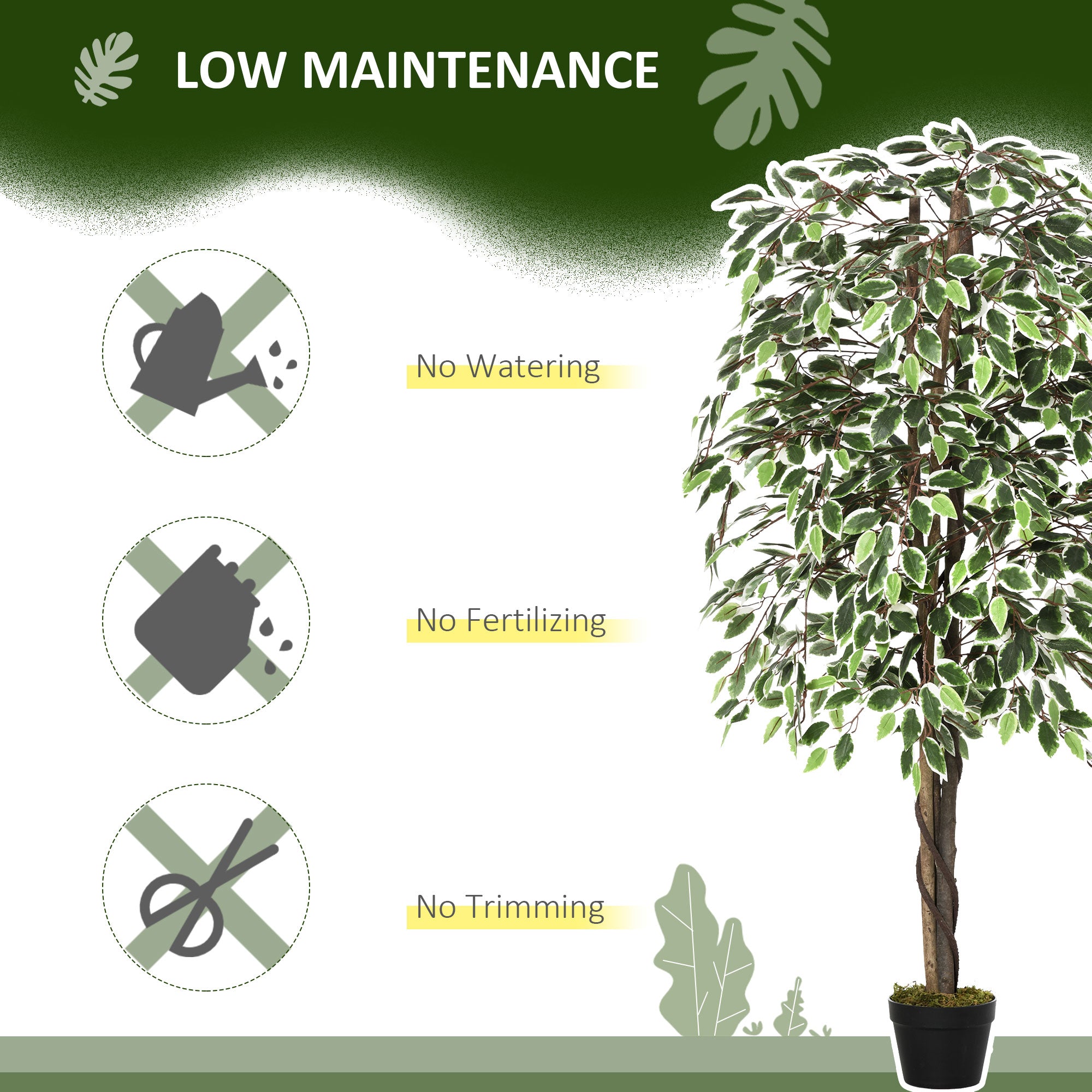 Outsunny 5.3FT Artificial Ficus Tree, Fake Tree with Leaves, Faux Plant in Nursery Pot for Indoor and Outdoor Decoration