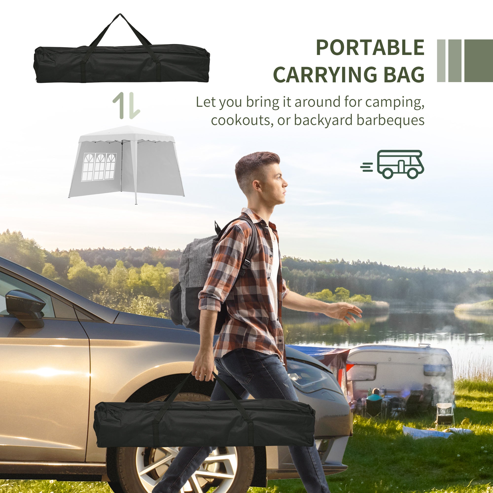 Outsunny Pop Up Canopy Tent with 2 Sidewalls, UV50+ Tents for Parties, Height Adjustable, with Carry Bag and Slant Legs, for Outdoor, Garden, Patio, 8 x 8ft Top / 9.5 x 9.5ft Base