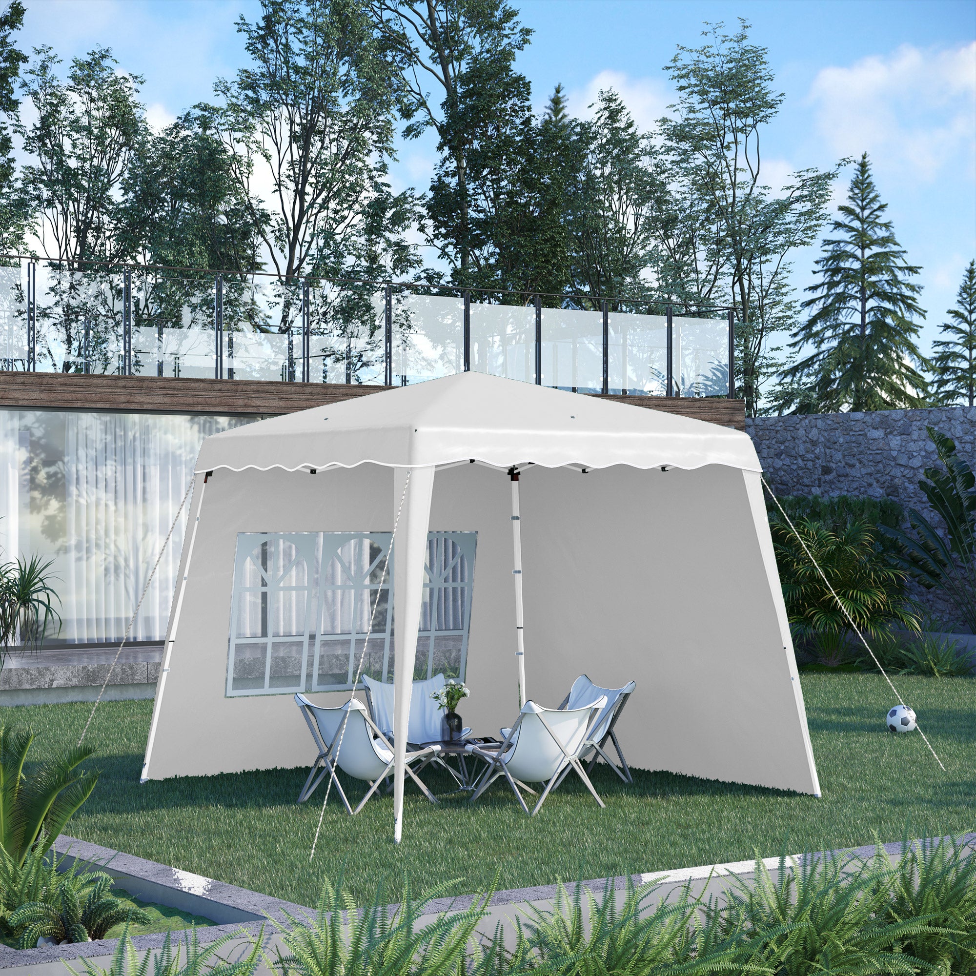 Outsunny Pop Up Canopy Tent with 2 Sidewalls, UV50+ Tents for Parties, Height Adjustable, with Carry Bag and Slant Legs, for Outdoor, Garden, Patio, 8 x 8ft Top / 9.5 x 9.5ft Base