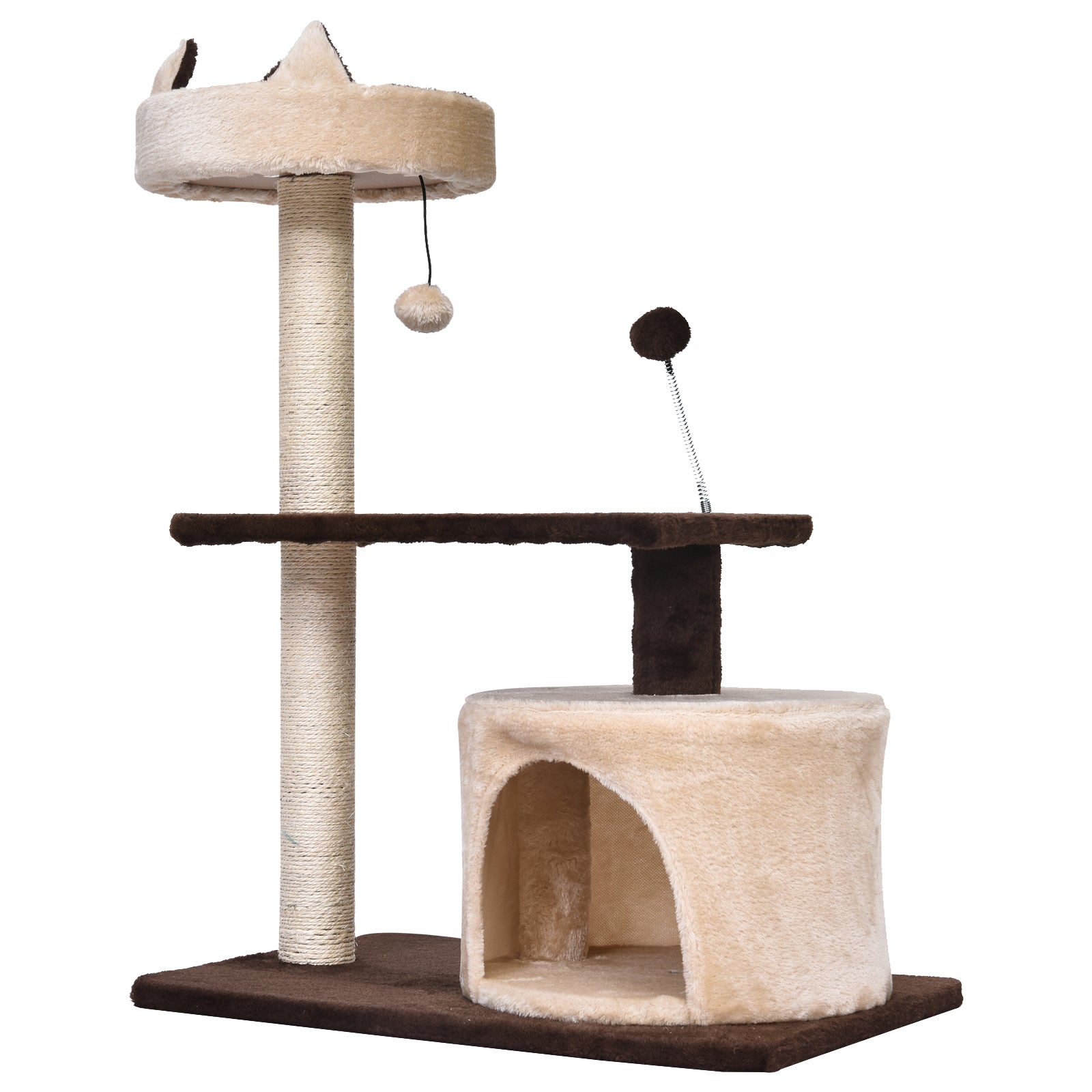 PawHut 81cm/32" Multi-level Cat Tree Scratcher Kitty Activity Center,Condo, Perch, Jumping Platforms,Toys Brown and Beige