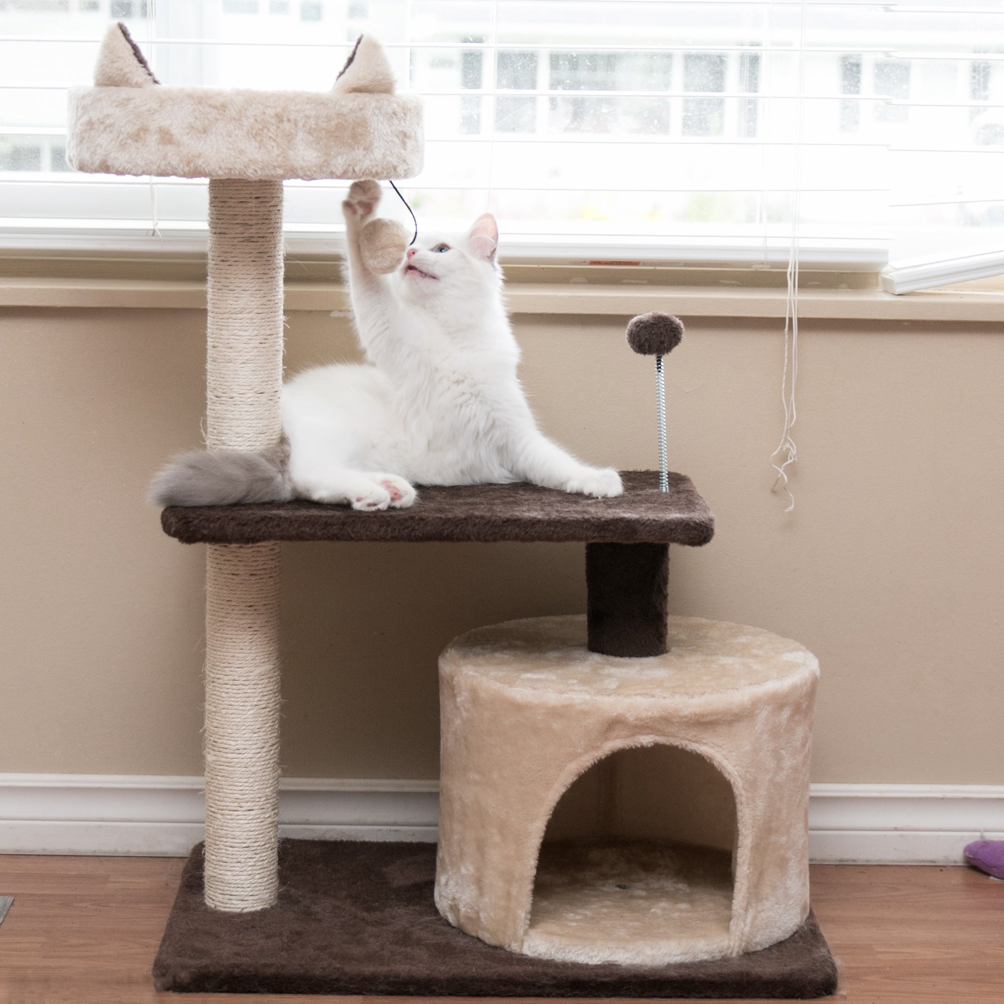 PawHut 81cm/32" Multi-level Cat Tree Scratcher Kitty Activity Center,Condo, Perch, Jumping Platforms,Toys Brown and Beige