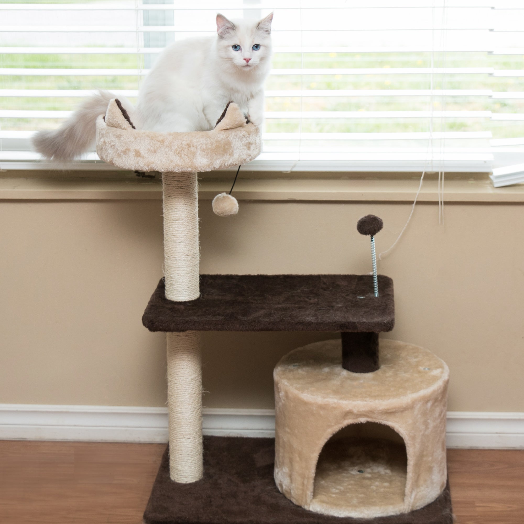 PawHut 81cm/32" Multi-level Cat Tree Scratcher Kitty Activity Center,Condo, Perch, Jumping Platforms,Toys Brown and Beige