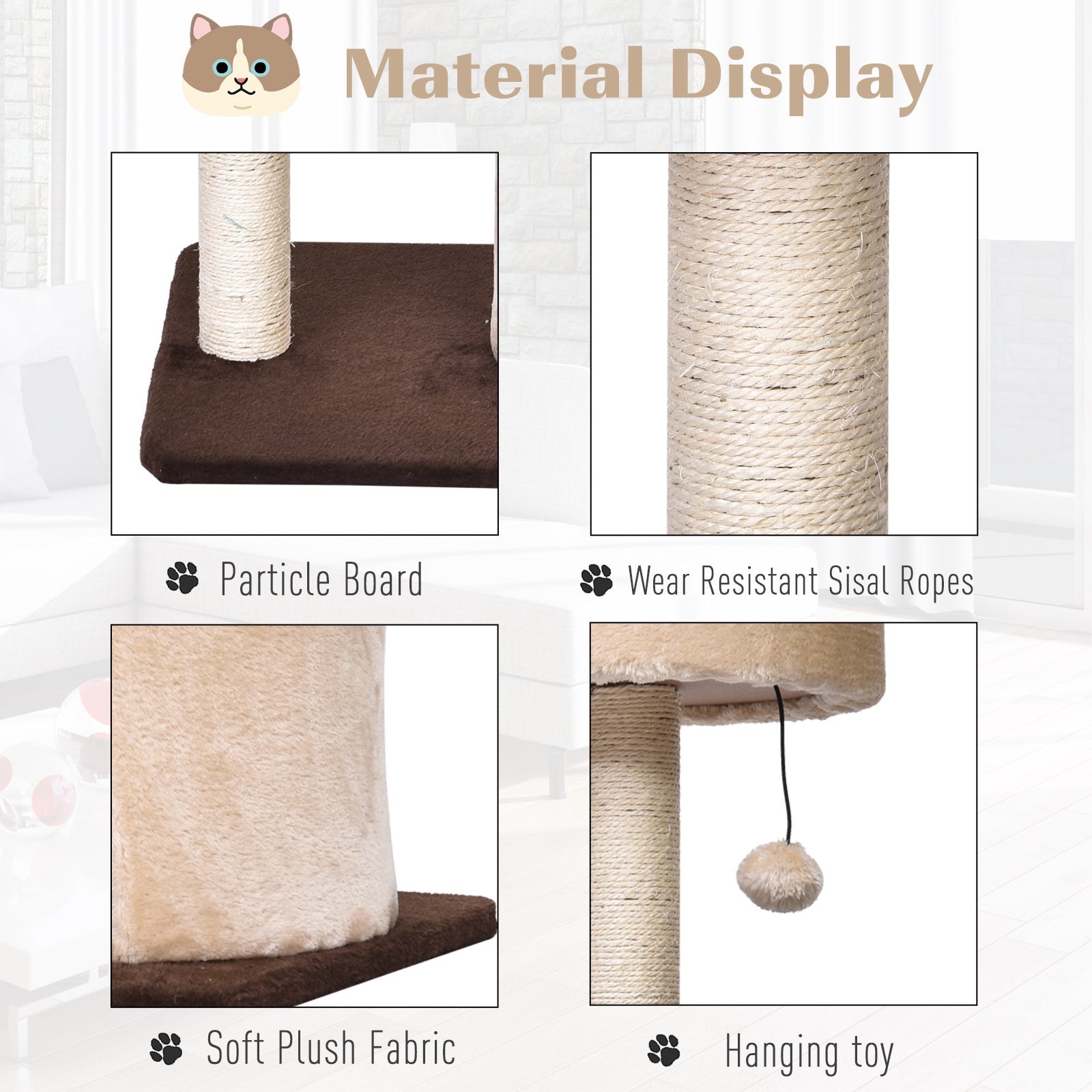PawHut 81cm/32" Multi-level Cat Tree Scratcher Kitty Activity Center,Condo, Perch, Jumping Platforms,Toys Brown and Beige