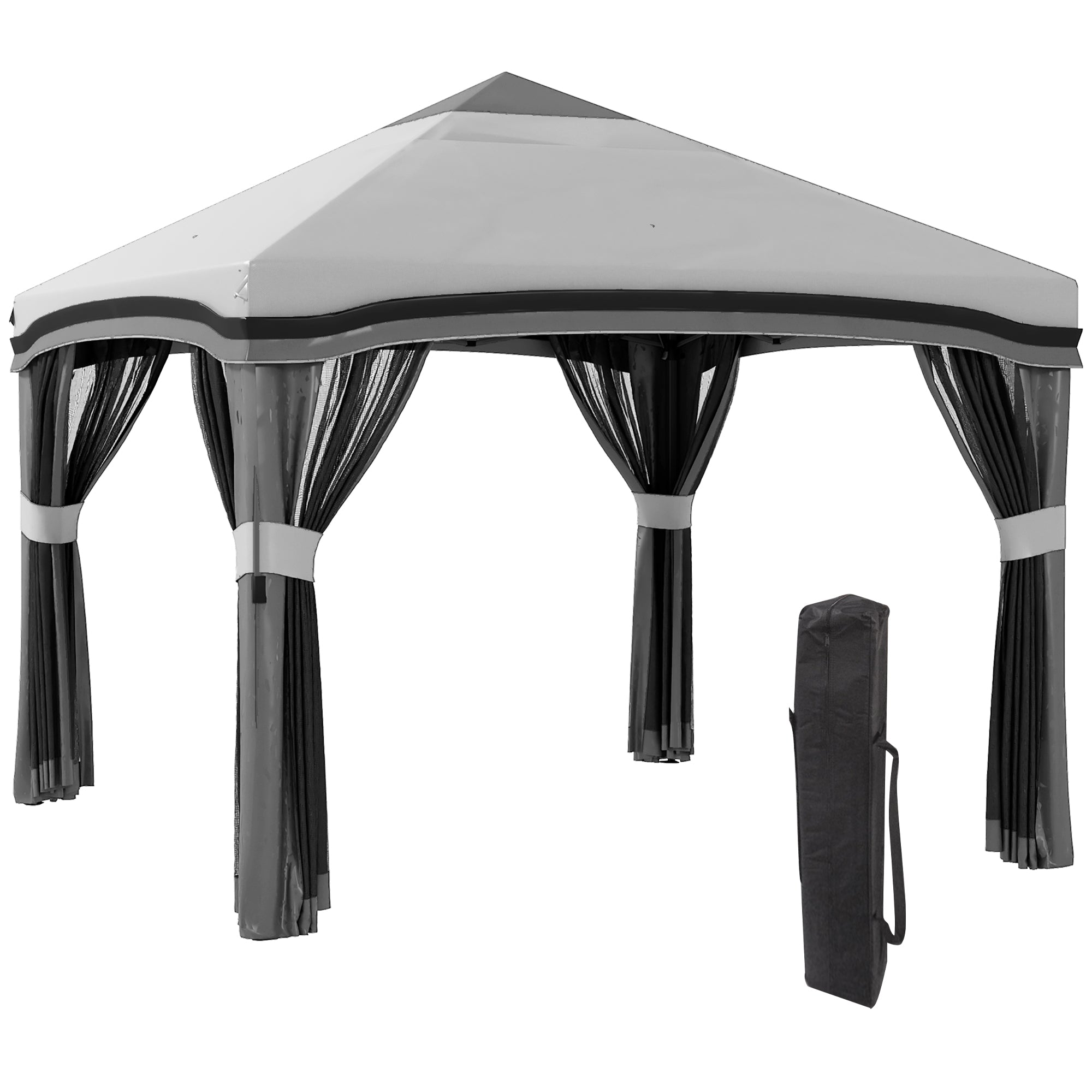 Outsunny 10' x 10' Pop Up Canopy with Netting, Foldable Tents for Parties, Height Adjustable, with Storage Bag for Outdoor, Garden, Patio, Grey