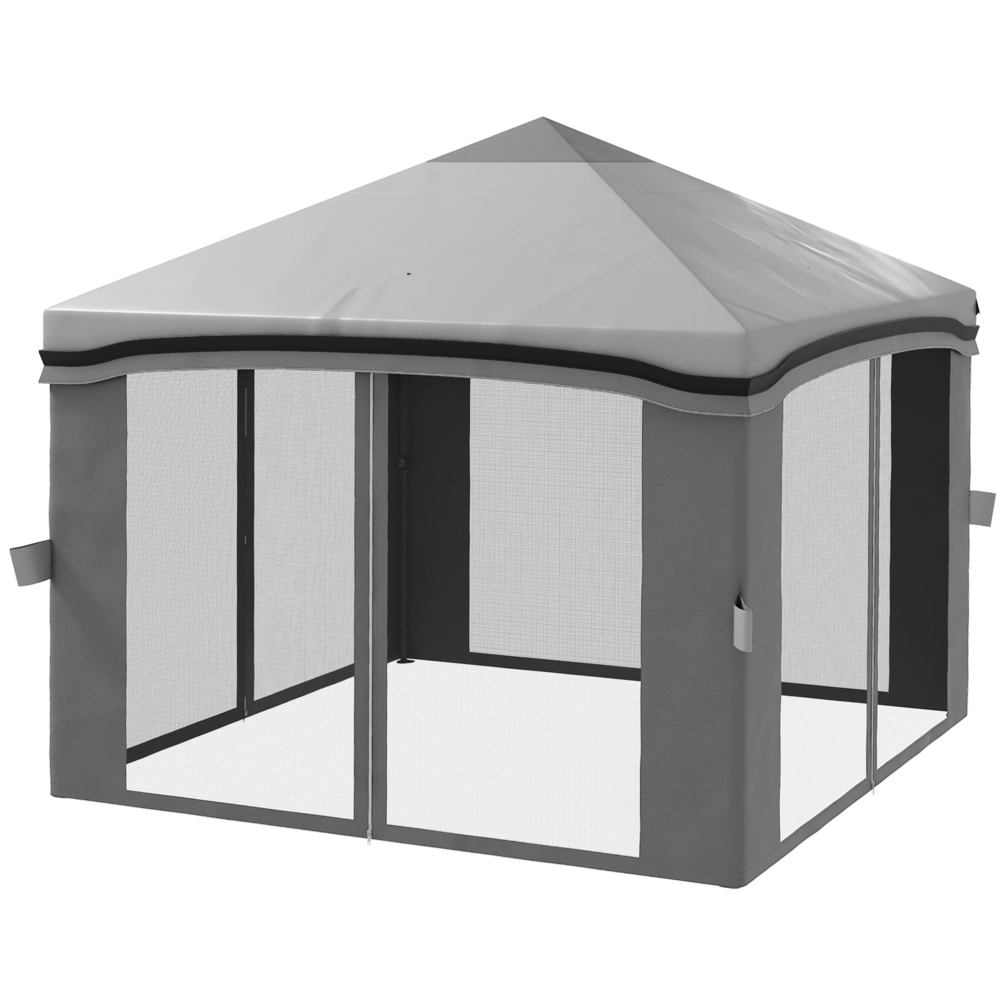 Outsunny 10' x 10' Pop Up Canopy with Netting, Foldable Tents for Parties, Height Adjustable, with Storage Bag for Outdoor, Garden, Patio, Grey