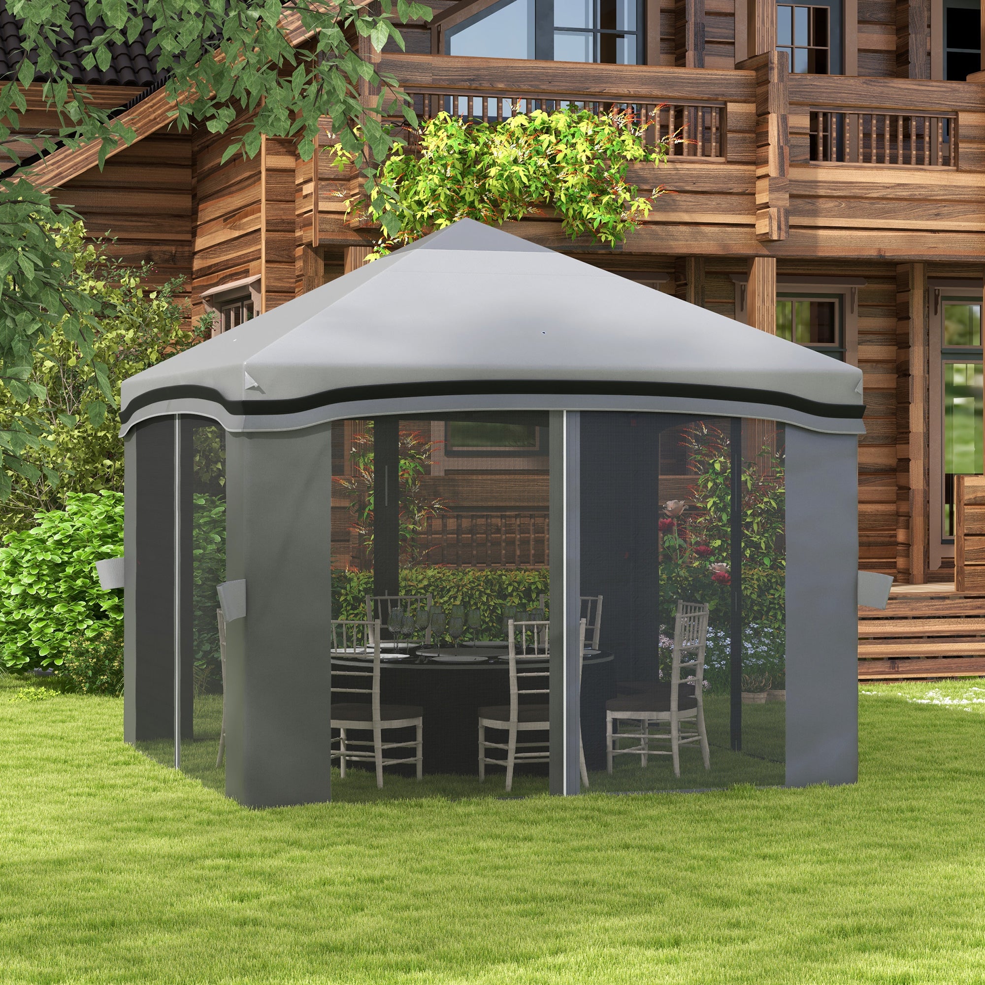 Outsunny 10' x 10' Pop Up Canopy with Netting, Foldable Tents for Parties, Height Adjustable, with Storage Bag for Outdoor, Garden, Patio, Grey