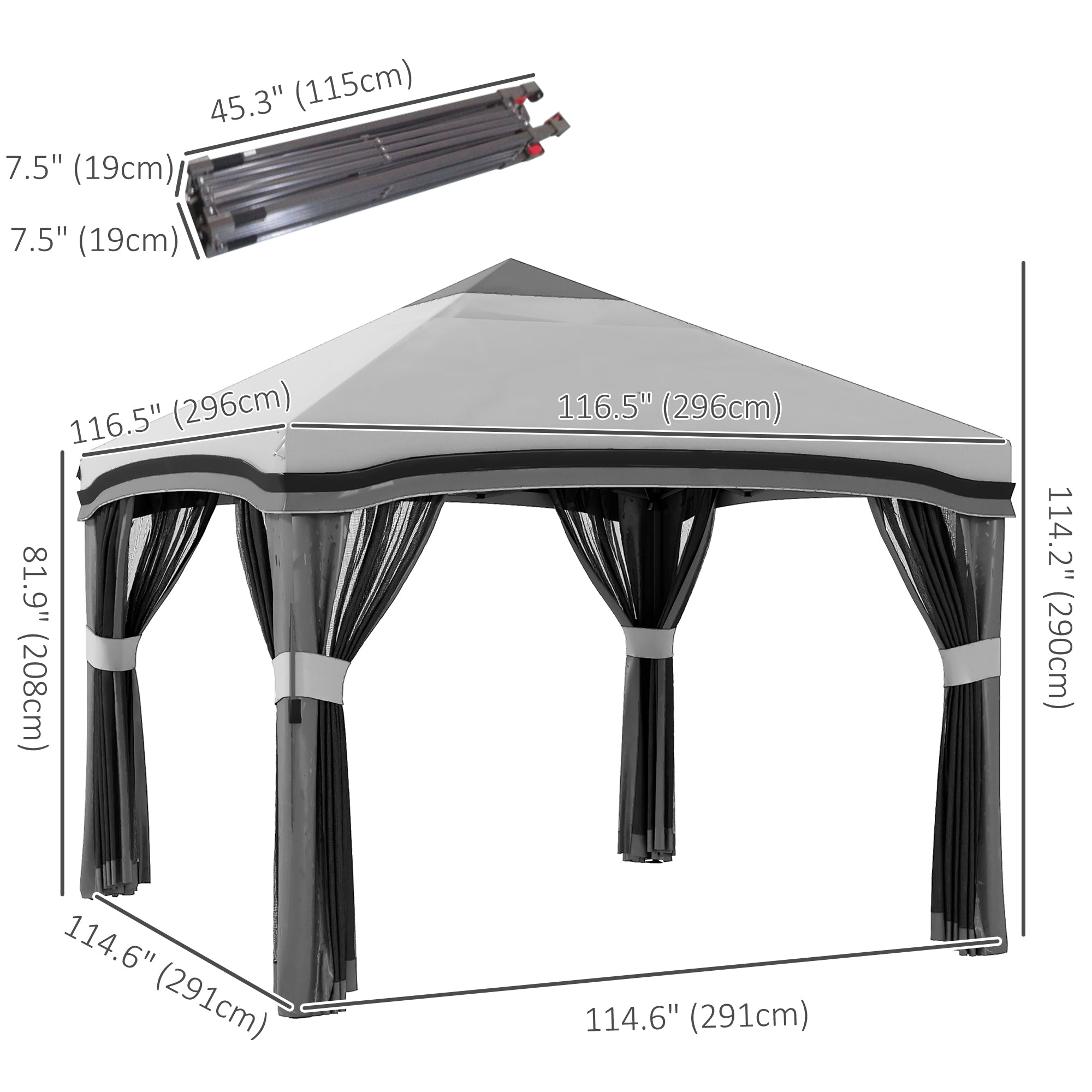 Outsunny 10' x 10' Pop Up Canopy with Netting, Foldable Tents for Parties, Height Adjustable, with Storage Bag for Outdoor, Garden, Patio, Grey