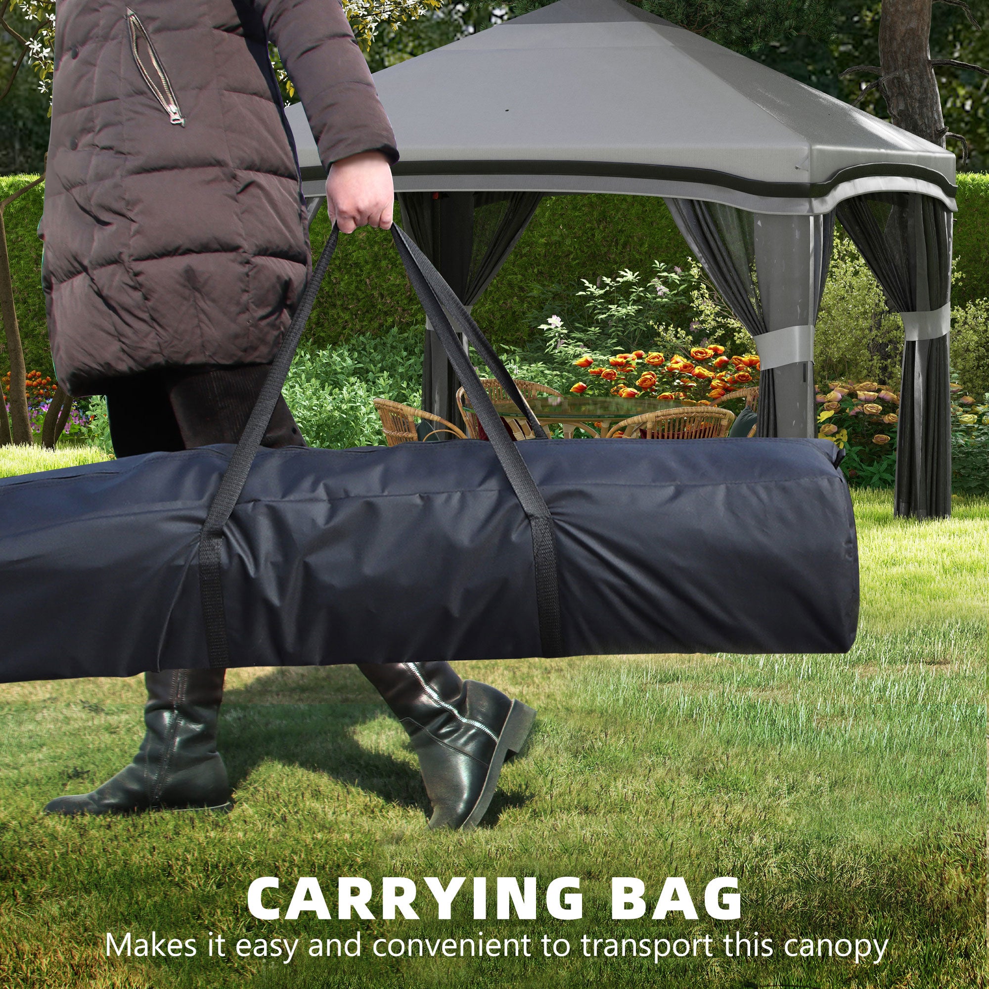 Outsunny 10' x 10' Pop Up Canopy with Netting, Foldable Tents for Parties, Height Adjustable, with Storage Bag for Outdoor, Garden, Patio, Grey