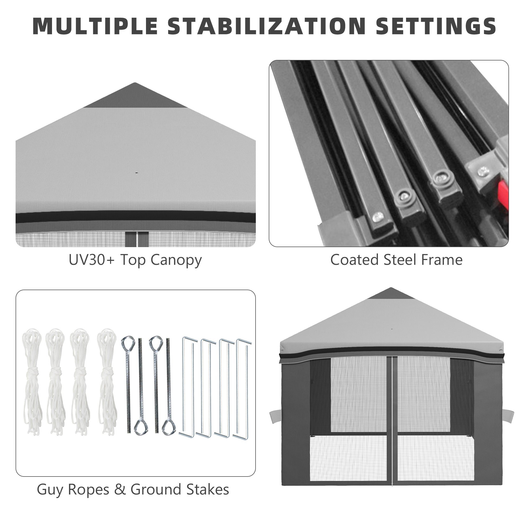 Outsunny 10' x 10' Pop Up Canopy with Netting, Foldable Tents for Parties, Height Adjustable, with Storage Bag for Outdoor, Garden, Patio, Grey