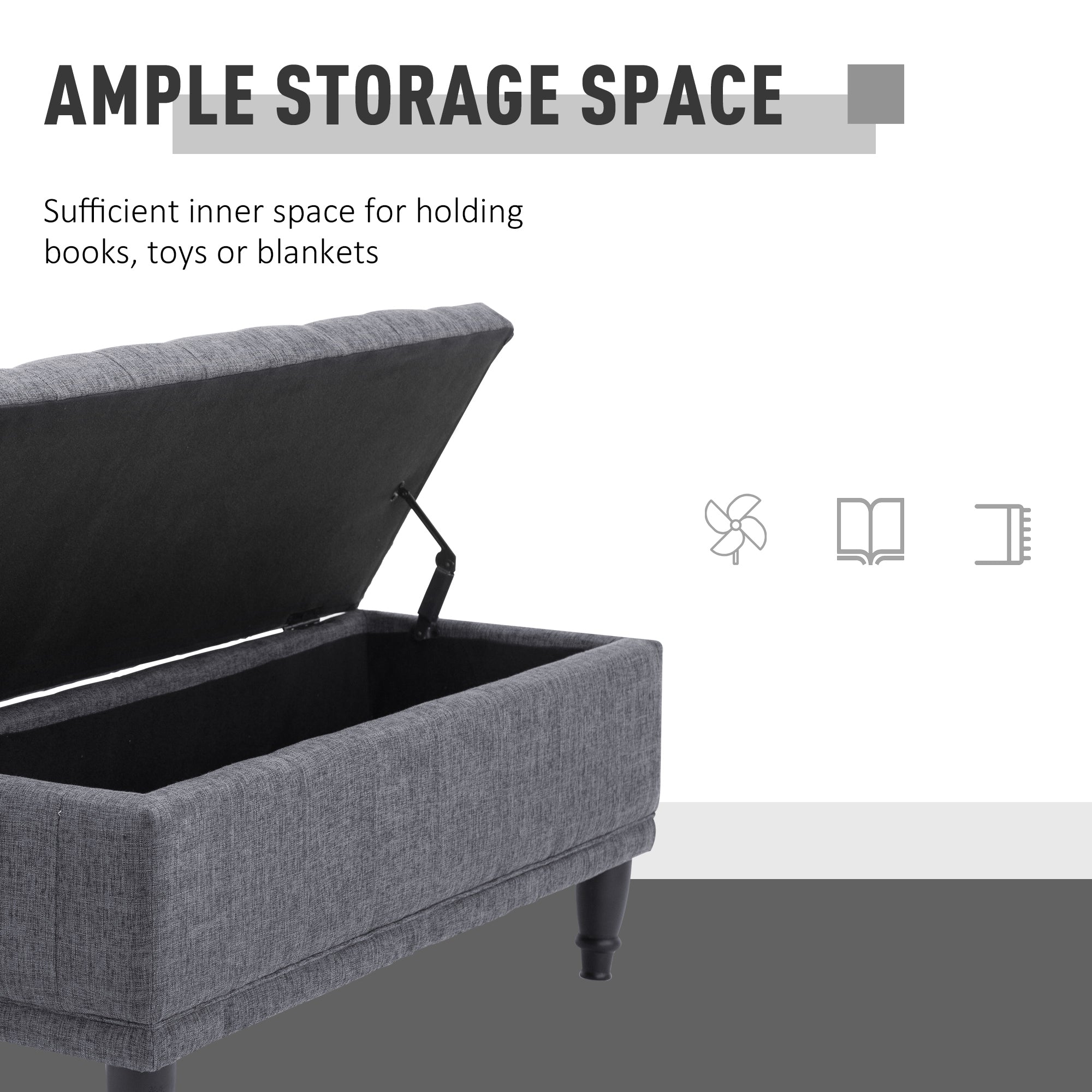 HOMCOM Storage Ottoman, Linen Fabric End of Bed Bench with Soft Close Lid, Button Tufted Storage Bench for Living Room, Entryway or Bedroom, 42