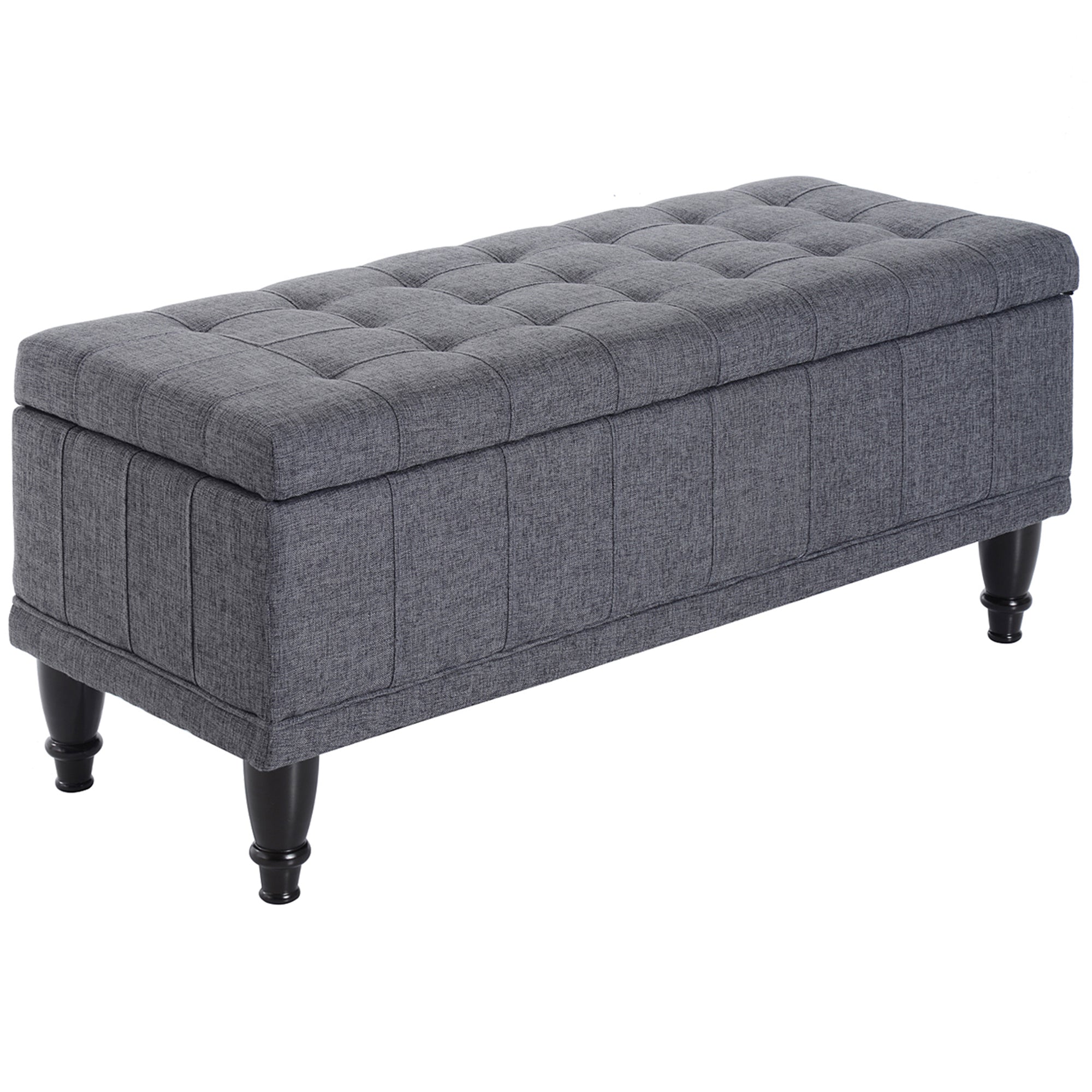 HOMCOM Storage Ottoman, Linen Fabric End of Bed Bench with Soft Close Lid, Button Tufted Storage Bench for Living Room, Entryway or Bedroom, 42