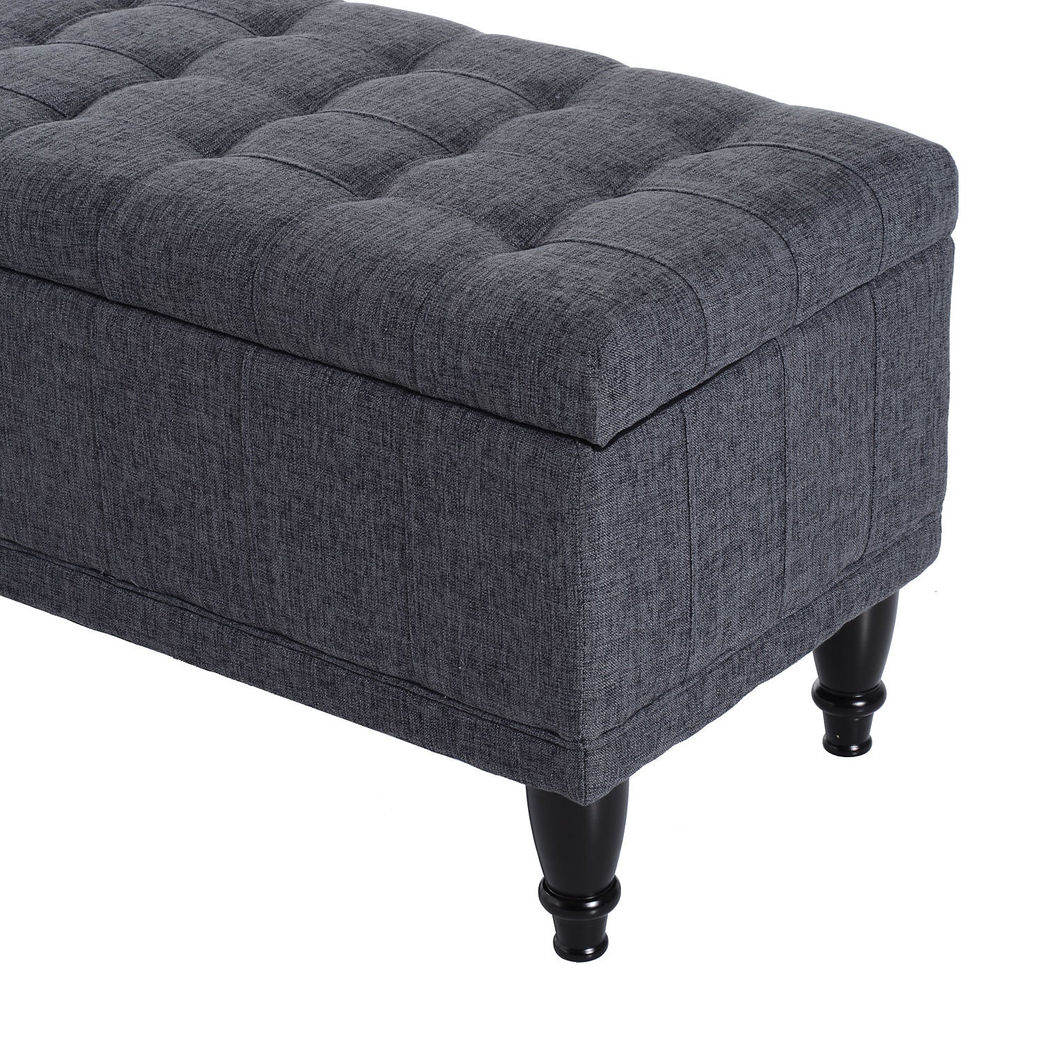 HOMCOM Storage Ottoman, Linen Fabric End of Bed Bench with Soft Close Lid, Button Tufted Storage Bench for Living Room, Entryway or Bedroom, 42
