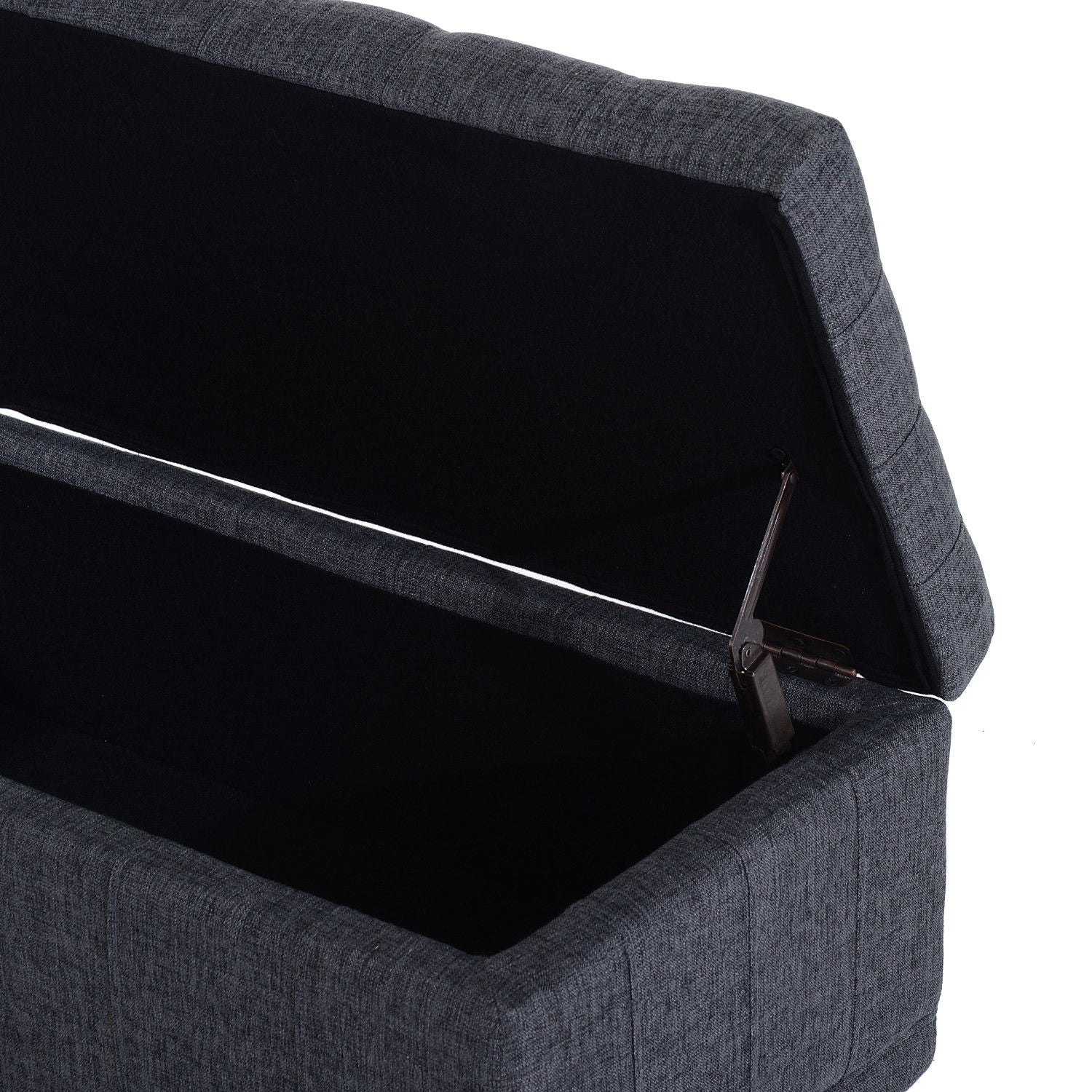 HOMCOM Storage Ottoman, Linen Fabric End of Bed Bench with Soft Close Lid, Button Tufted Storage Bench for Living Room, Entryway or Bedroom, 42" x 17" x 19", Grey