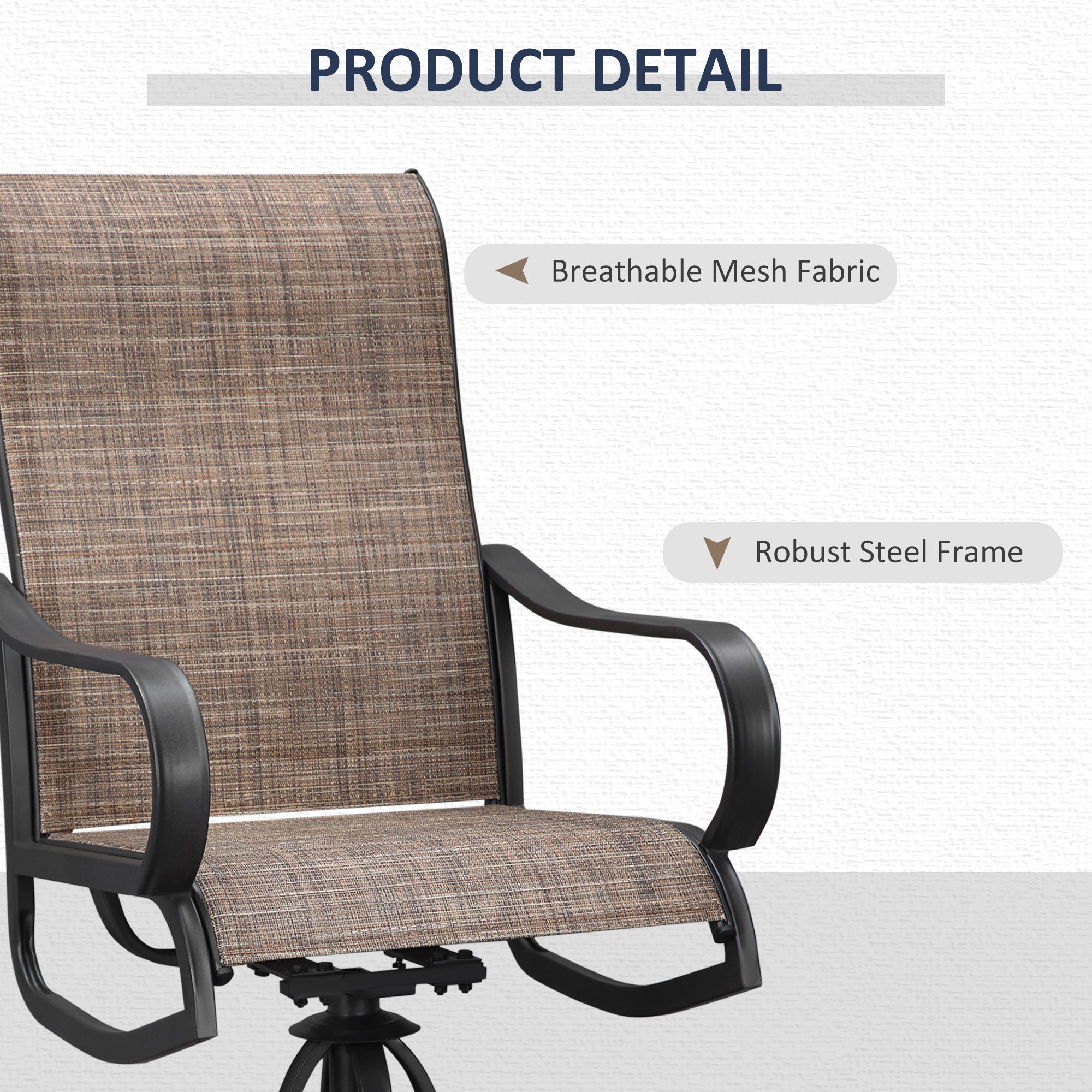 Outsunny 5-Piece Outdoor Patio Dining Set, 4 Swivel Rocker Chairs and 37" x 37" Dining Table Furniture Set with Umbrella Hole for Garden, Lawn and Backyard, Brown