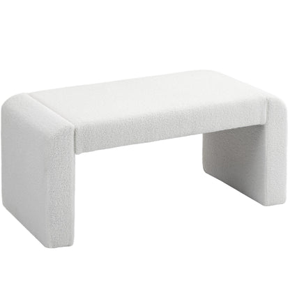 HOMCOM 39" Upholstered End of Bed Bench, Boucle Entryway Bench, Modern U-Shaped Ottoman Bench for Bedroom, Living Room, Hallway, White