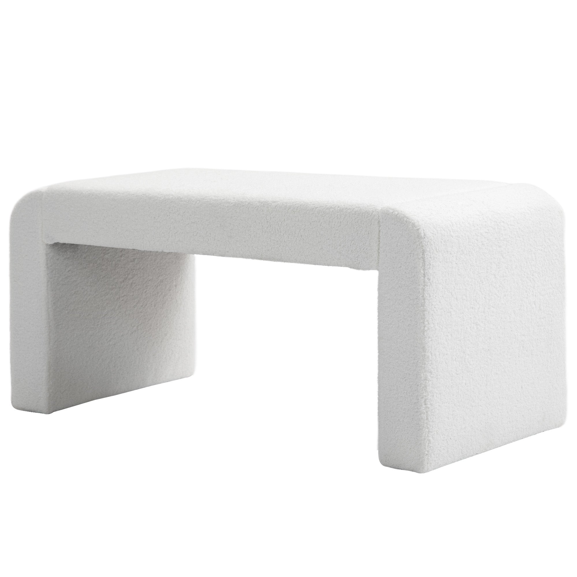 HOMCOM 39" Upholstered End of Bed Bench, Boucle Entryway Bench, Modern U-Shaped Ottoman Bench for Bedroom, Living Room, Hallway, White