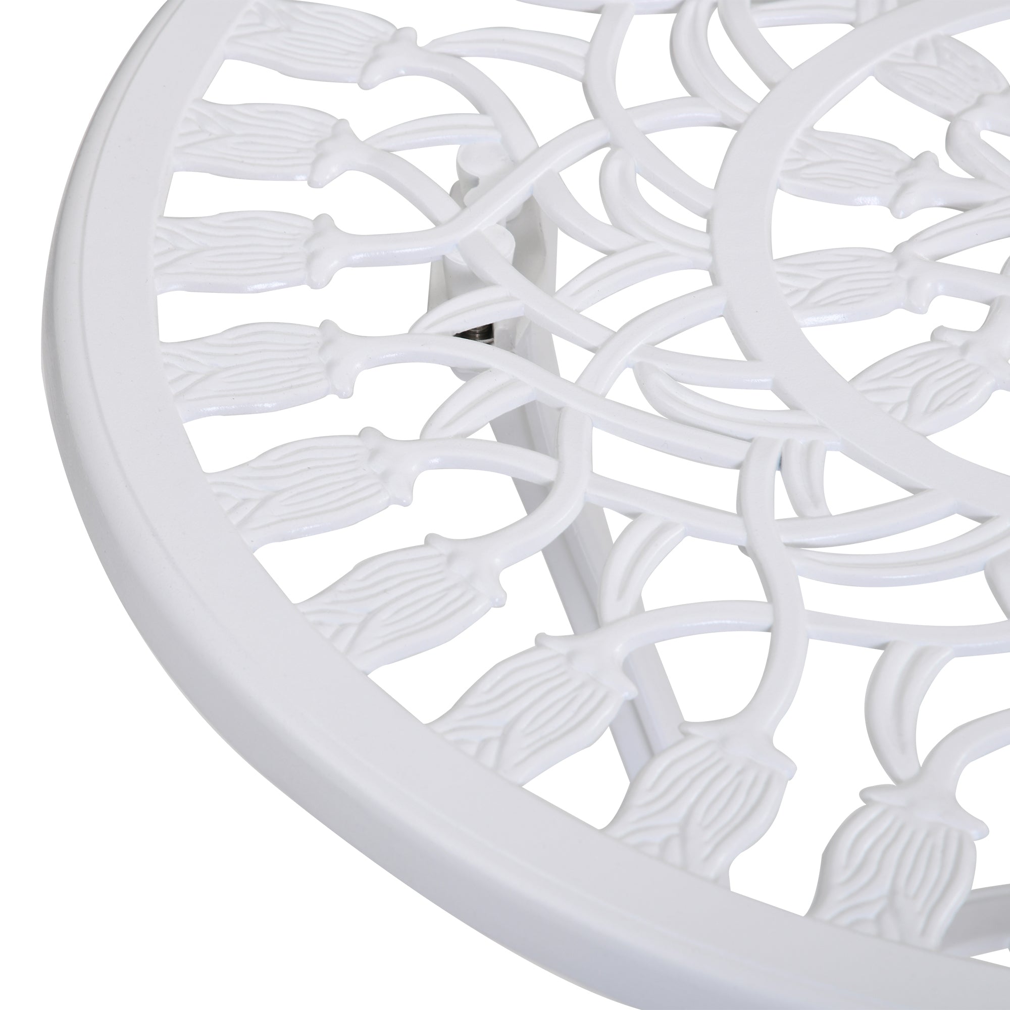 Outsunny 3 Pieces Patio Bistro Set, Outdoor Cast Aluminum Garden Table and Chairs with Umbrella Hole for Balcony, White