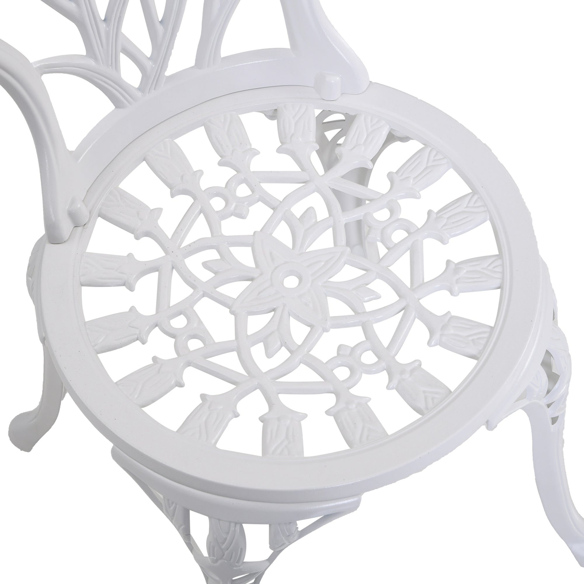 Outsunny 3 Pieces Patio Bistro Set, Outdoor Cast Aluminum Garden Table and Chairs with Umbrella Hole for Balcony, White