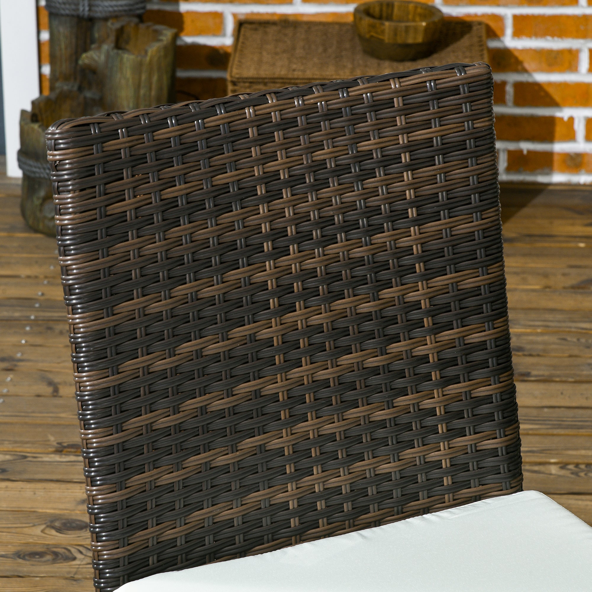 Outsunny 2 Pieces PE Rattan Outdoor Dining Chairs with Cushion, Patio Wicker Dining Chairs with Backrest for Patio, Deck, Garden, Brown