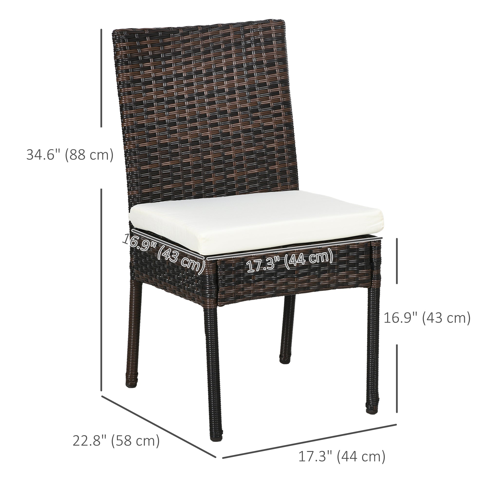 Outsunny 2 Pieces PE Rattan Outdoor Dining Chairs with Cushion, Patio Wicker Dining Chairs with Backrest for Patio, Deck, Garden, Brown