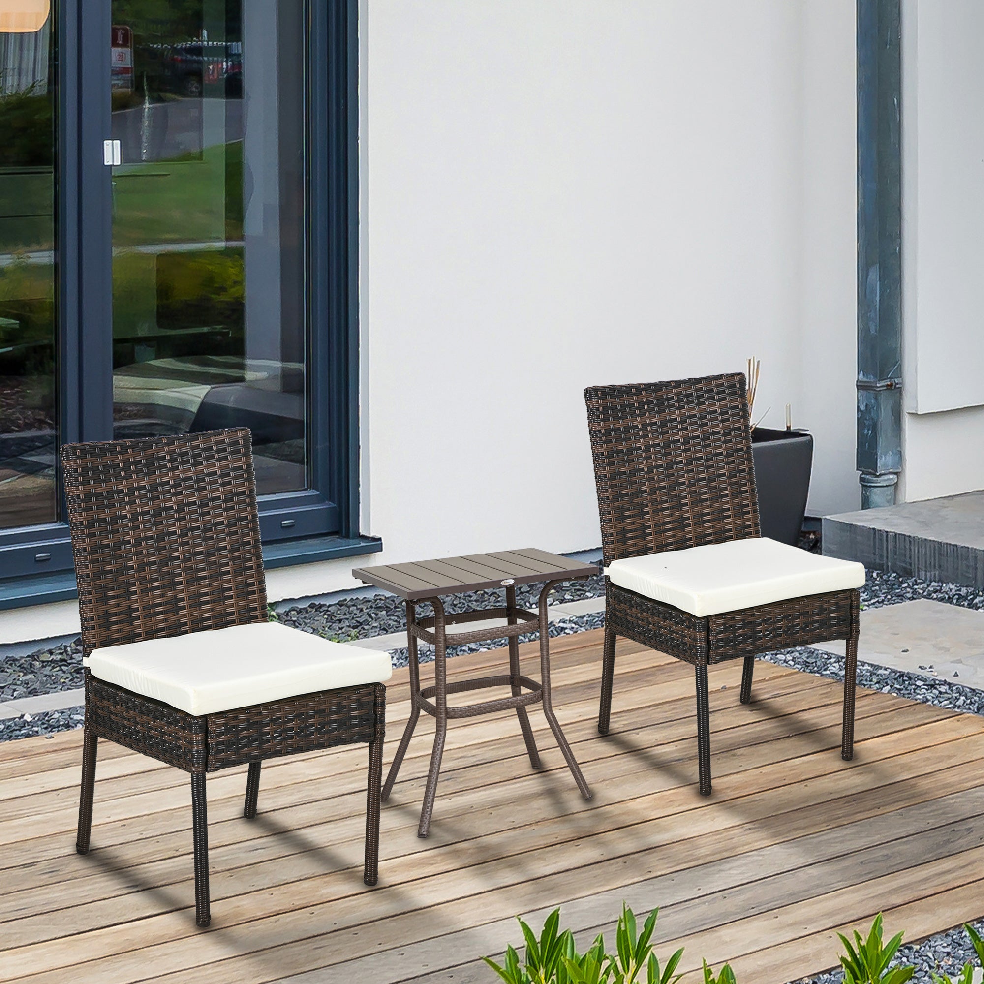 Outsunny 2 Pieces PE Rattan Outdoor Dining Chairs with Cushion, Patio Wicker Dining Chairs with Backrest for Patio, Deck, Garden, Brown