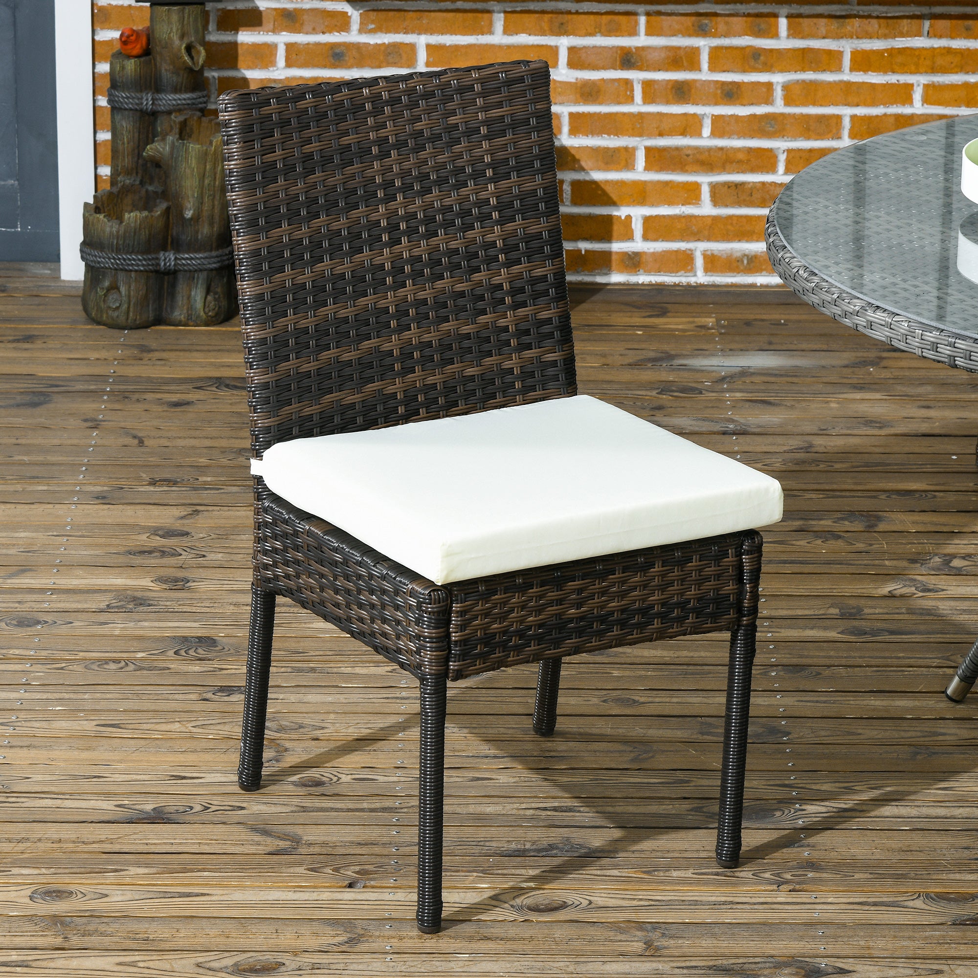 Outsunny 2 Pieces PE Rattan Outdoor Dining Chairs with Cushion, Patio Wicker Dining Chairs with Backrest for Patio, Deck, Garden, Brown
