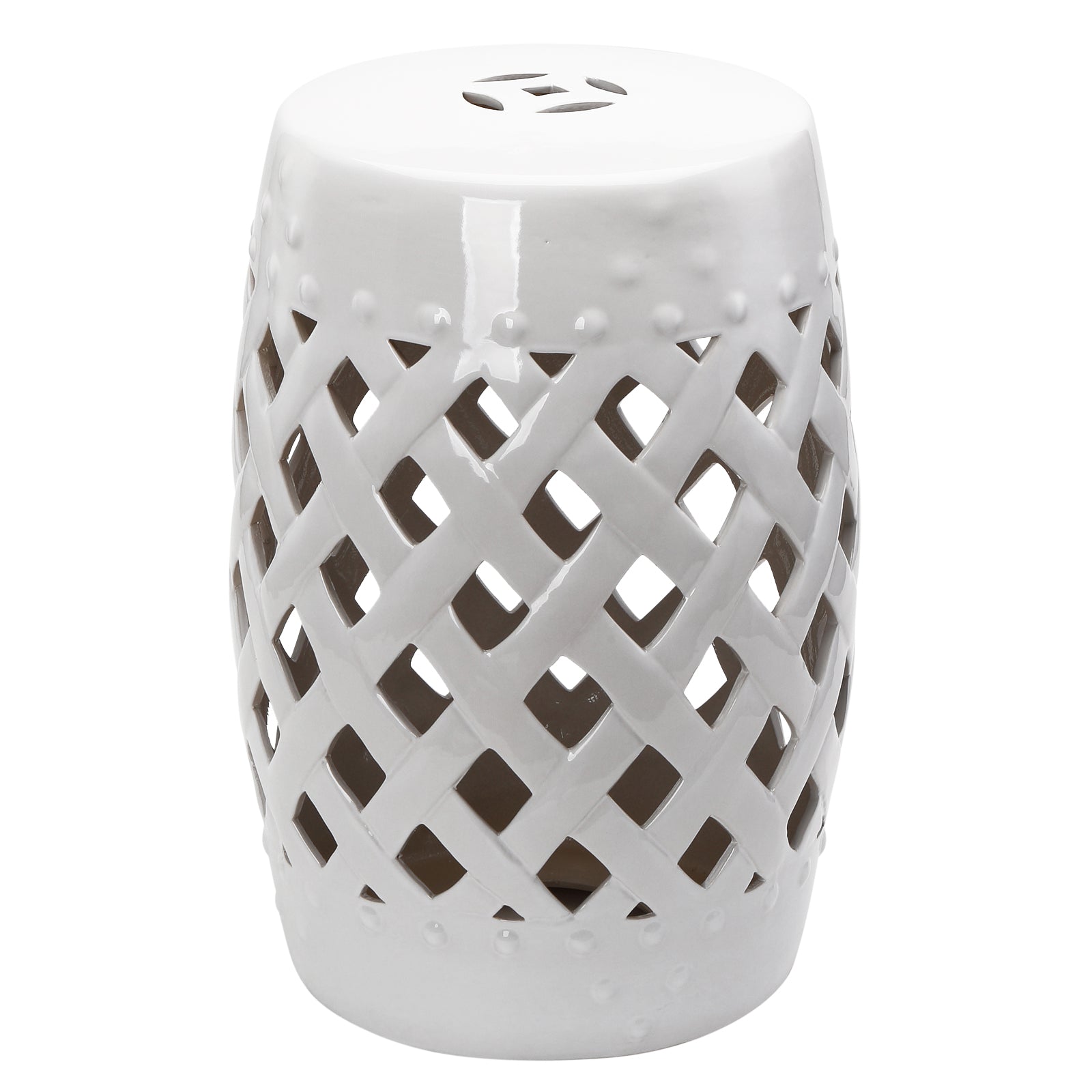 Outsunny 18" Ceramic Garden Stool with Woven Lattice Design & Glazed Strong Materials, Decorative Patio Side Table, Indoor & Outdoor Accent Stool, White