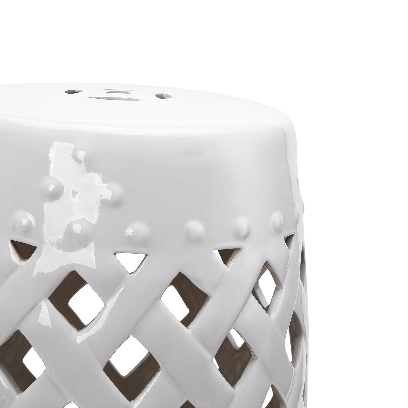 Outsunny 18" Ceramic Garden Stool with Woven Lattice Design & Glazed Strong Materials, Decorative Patio Side Table, Indoor & Outdoor Accent Stool, White