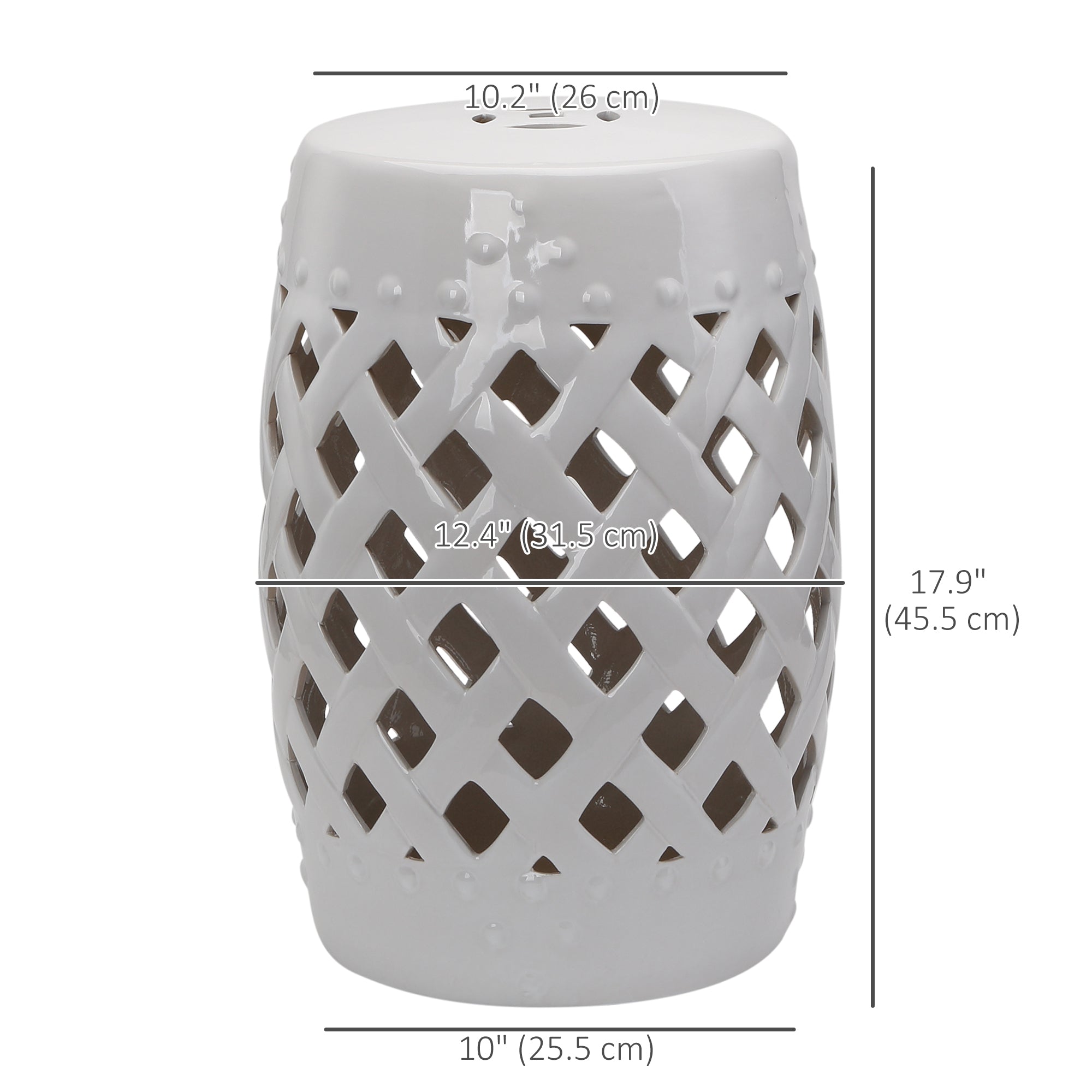 Outsunny 18" Ceramic Garden Stool with Woven Lattice Design & Glazed Strong Materials, Decorative Patio Side Table, Indoor & Outdoor Accent Stool, White